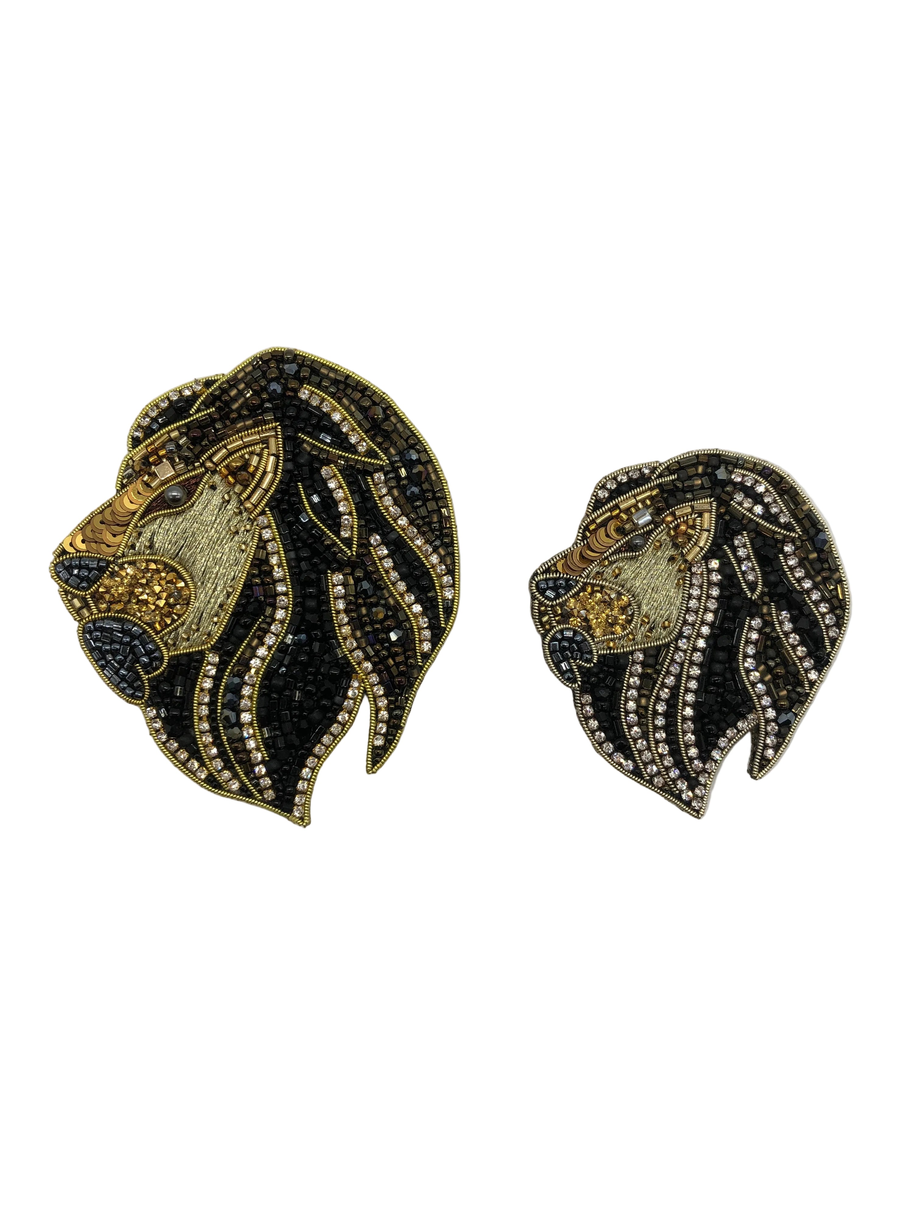 Broochella large lion brooch pin black gold hand beaded sequin luxury designer handmade men’s women’s 