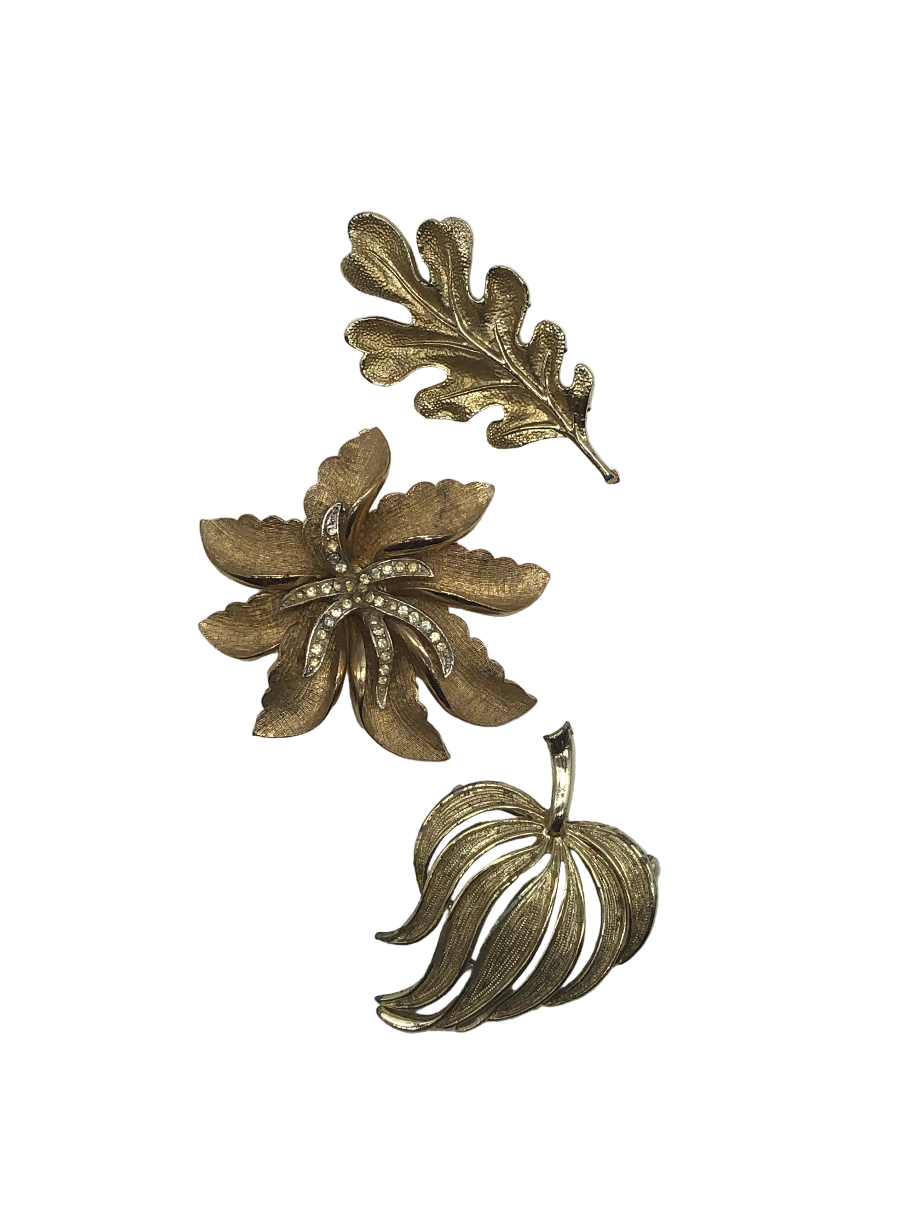 Parure Botanique Dorée Vintage Brooch Trio