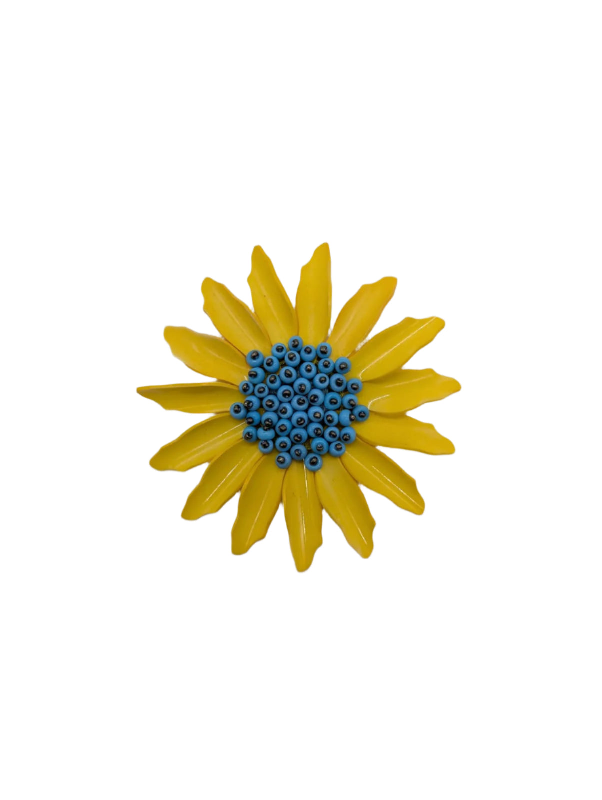 Broochella Girasole bejewelled brooch pin yellow sunflower blue beaded women's men's designer handmade luxury