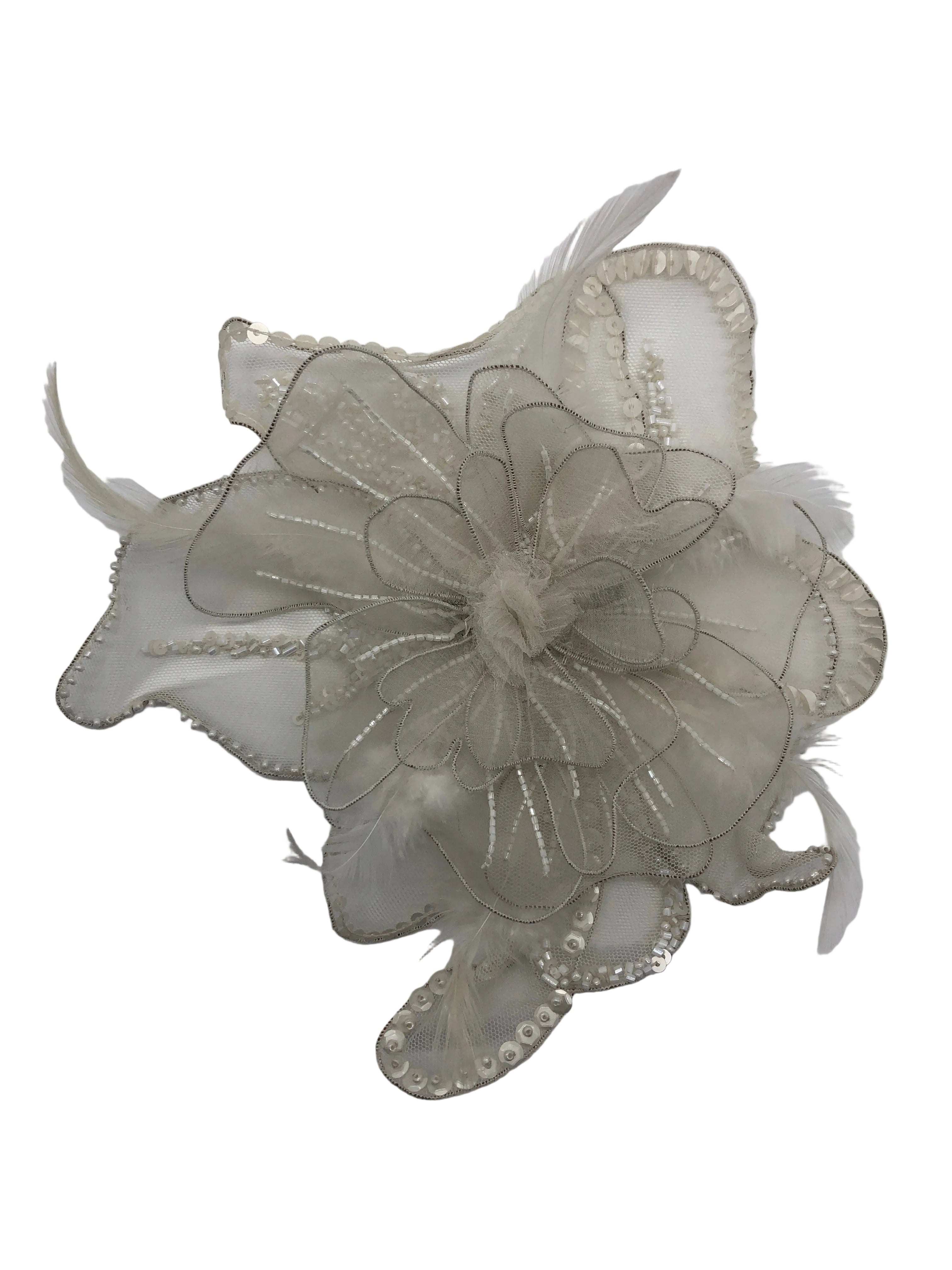 Broochella Alstroemeria designer hand beaded large flower brooch pin  women’s men's luxury  designer handmade accessory white