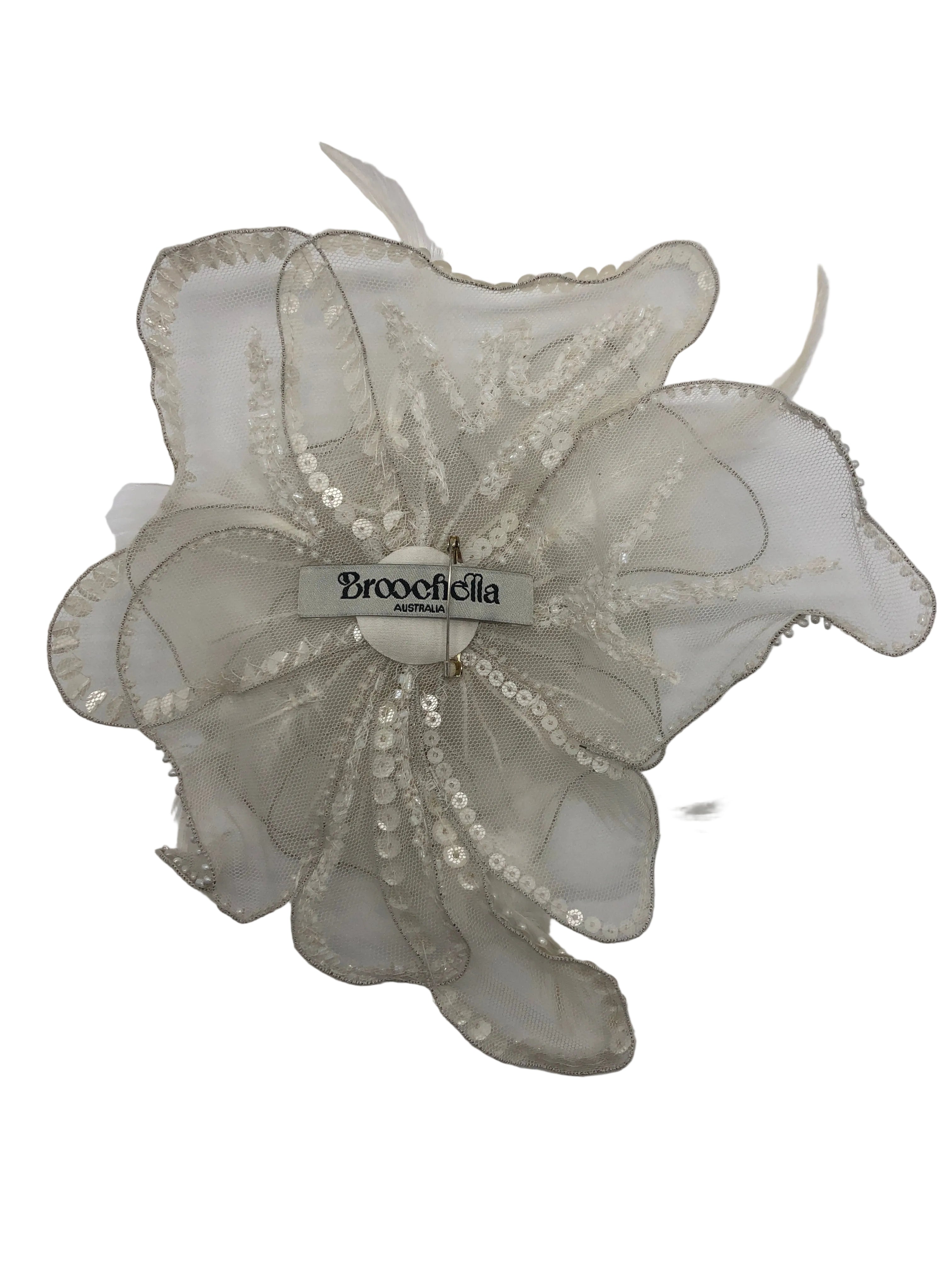 Broochella Alstroemeria designer hand beaded large flower brooch pin  women’s men's luxury  designer handmade accessory white