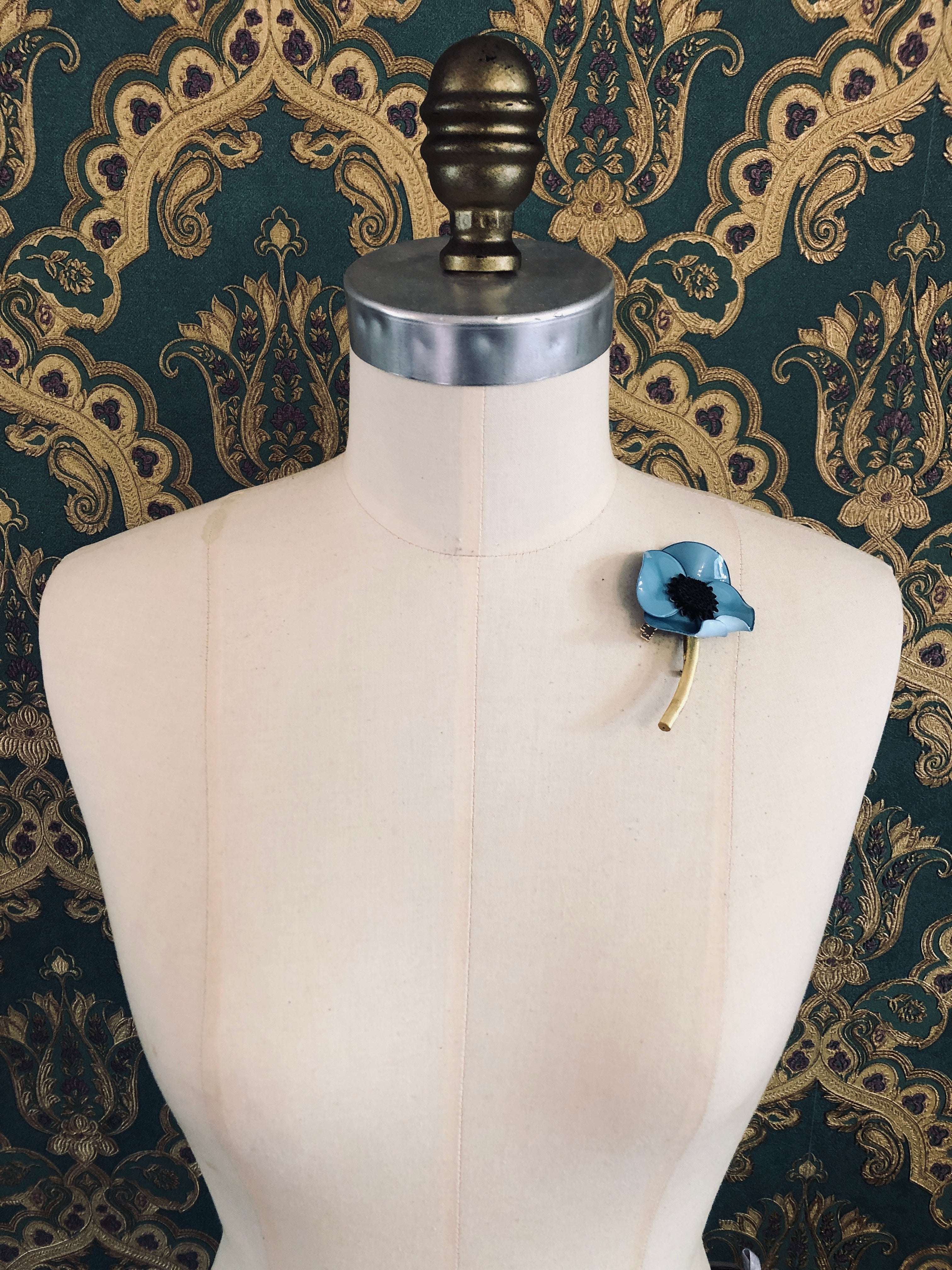 Broochella Fabrice Flower brooch pin Figural acetate handmade made in France luxury designer men's women's accessory blue