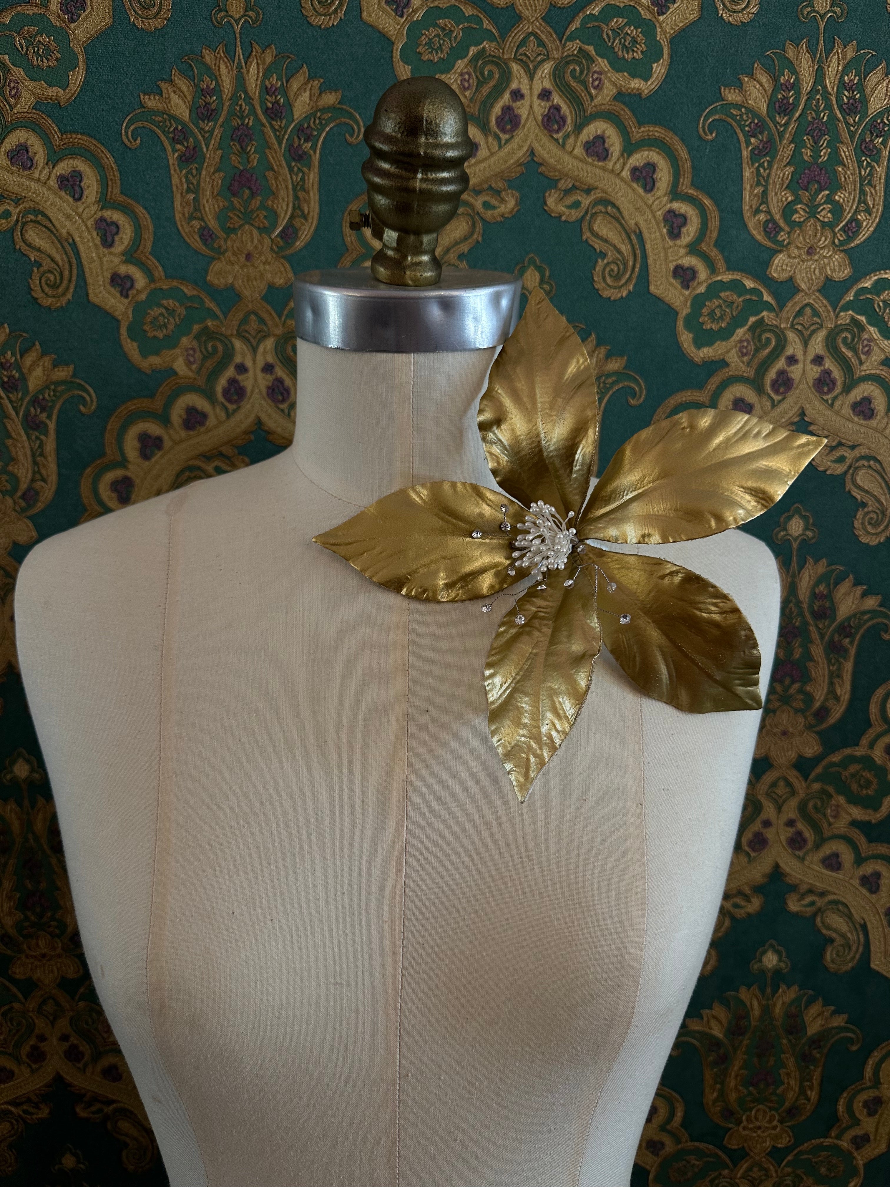 Broochella Giglio flower brooch pin patent leather handmade crystal centre luxury designer men's women's gold accessory