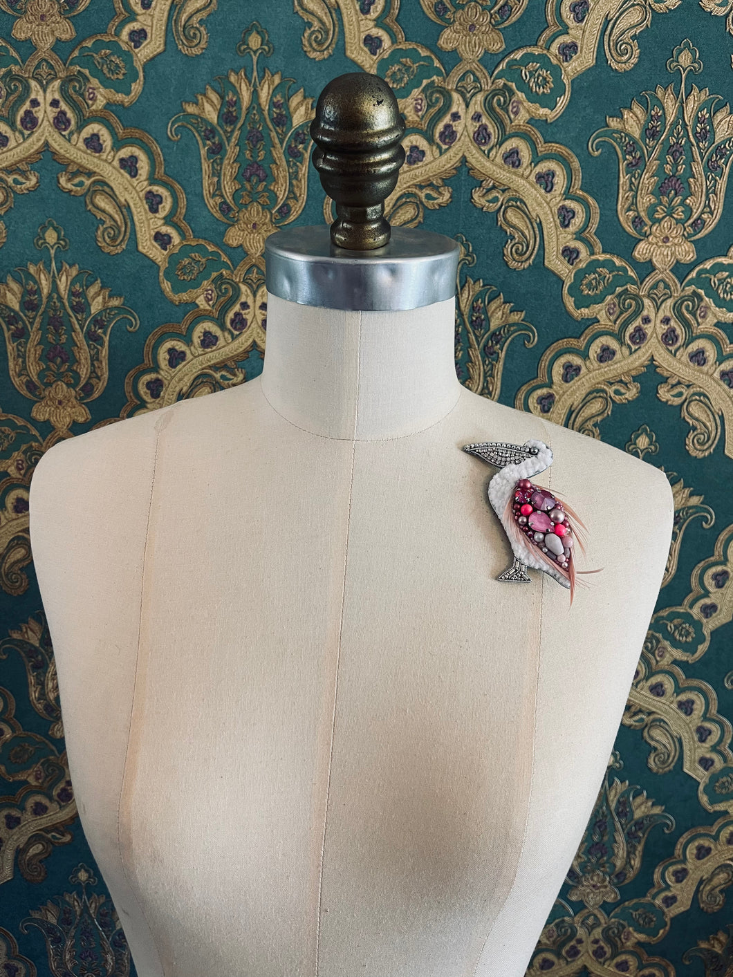 Flamingo hand-beaded brooch