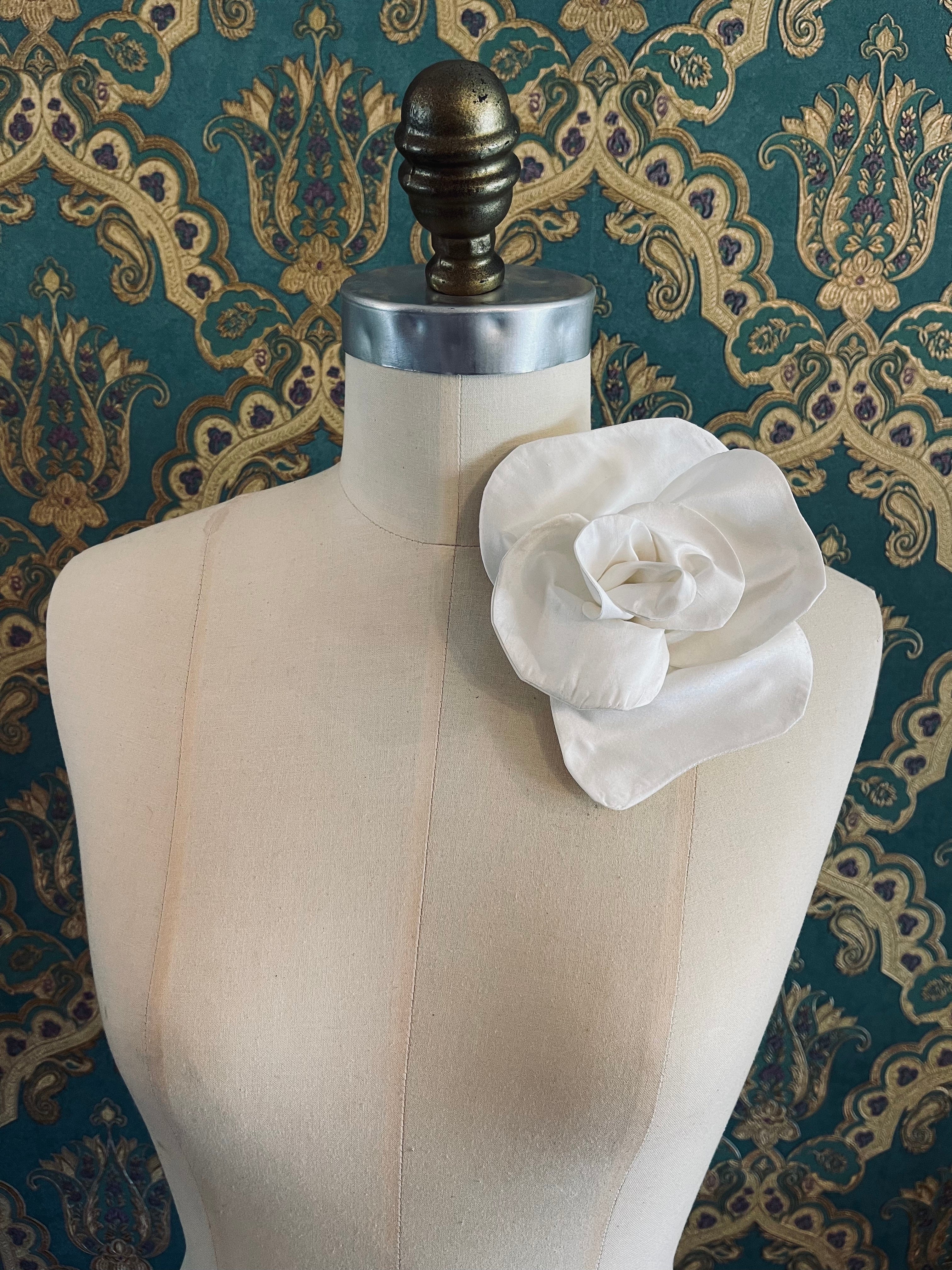 Broochella Bellucci  handmade silk flower brooch pin luxury designer men’s women’s  accessory ivory