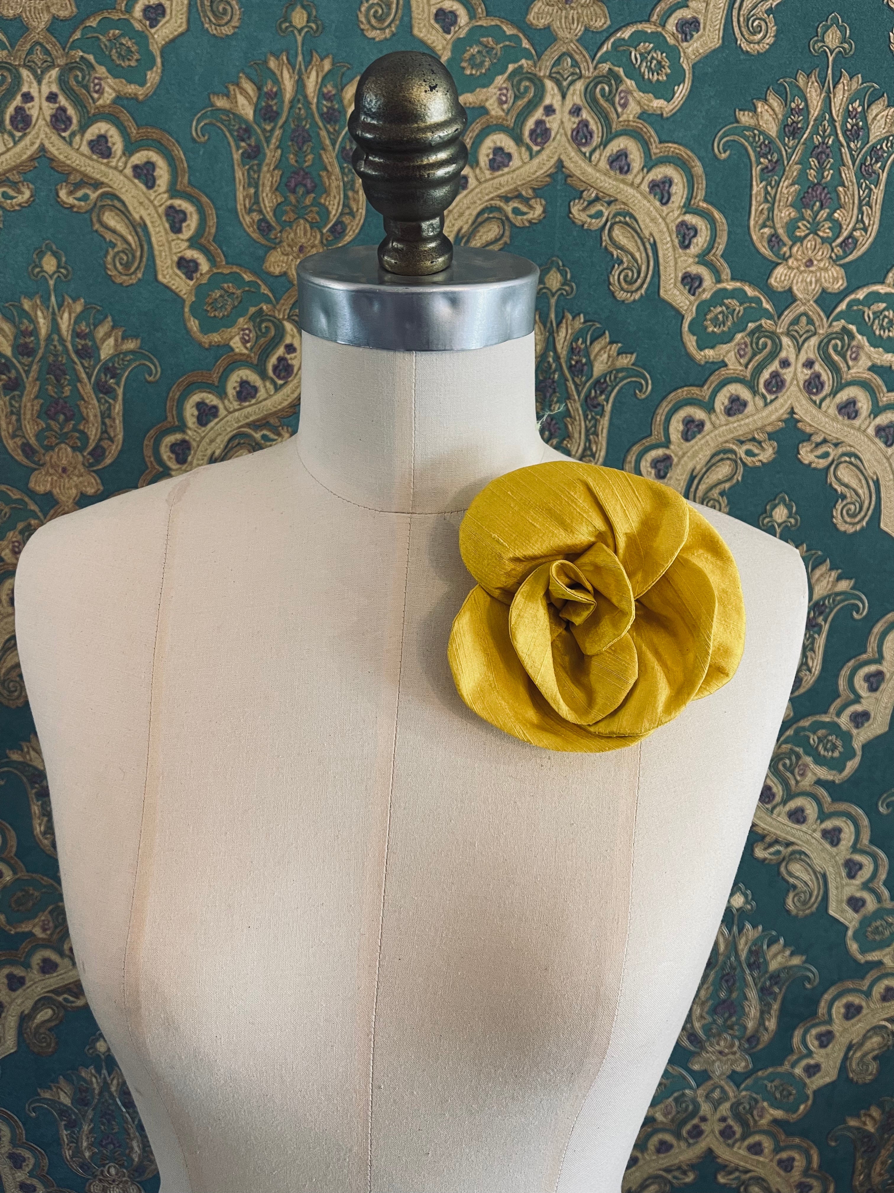 Broochella Bellucci  handmade silk flower brooch pin luxury designer men’s women’s  accessory yellow