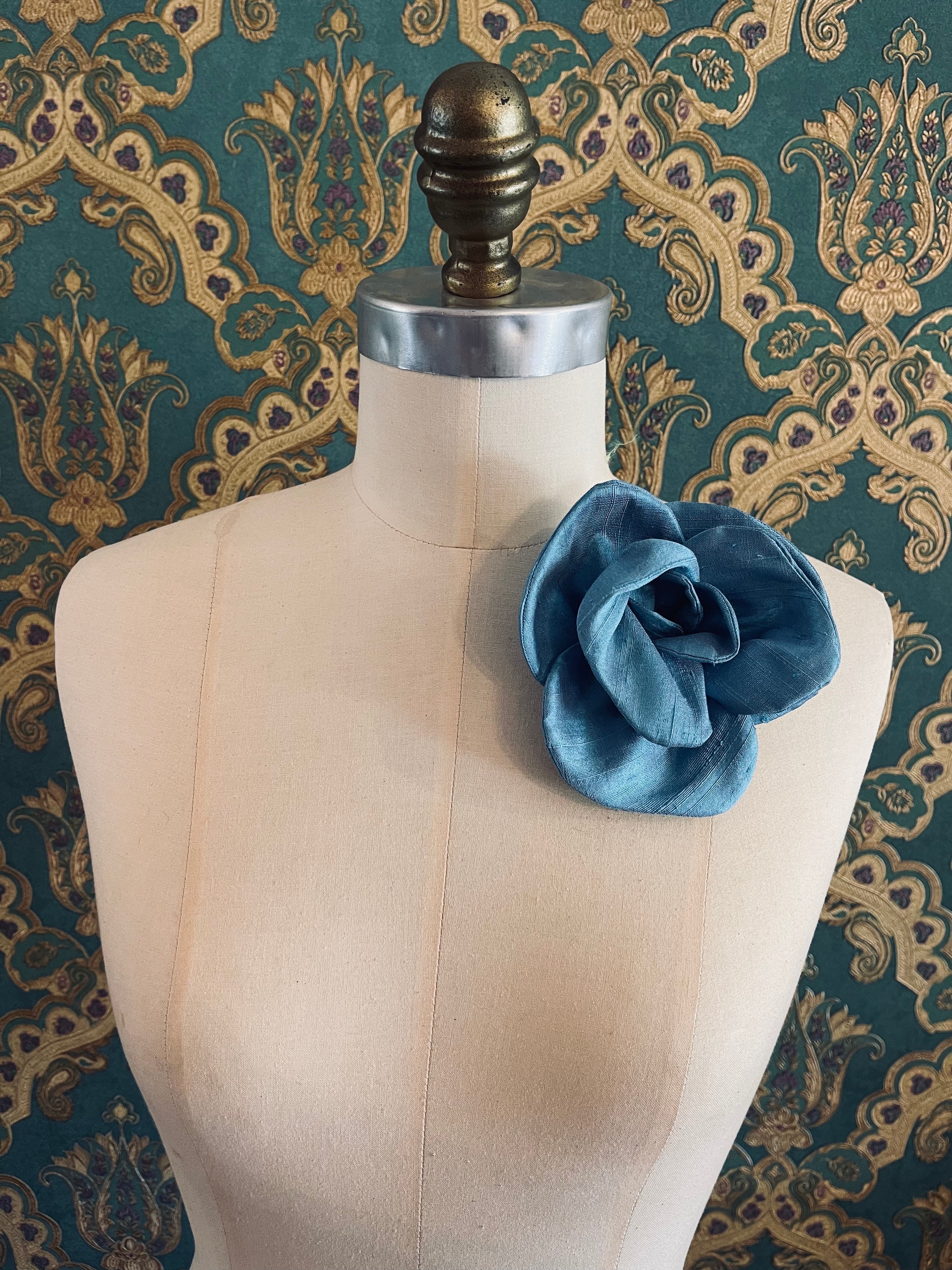 Broochella Bellucci  handmade silk flower brooch pin luxury designer men’s women’s  accessory blue