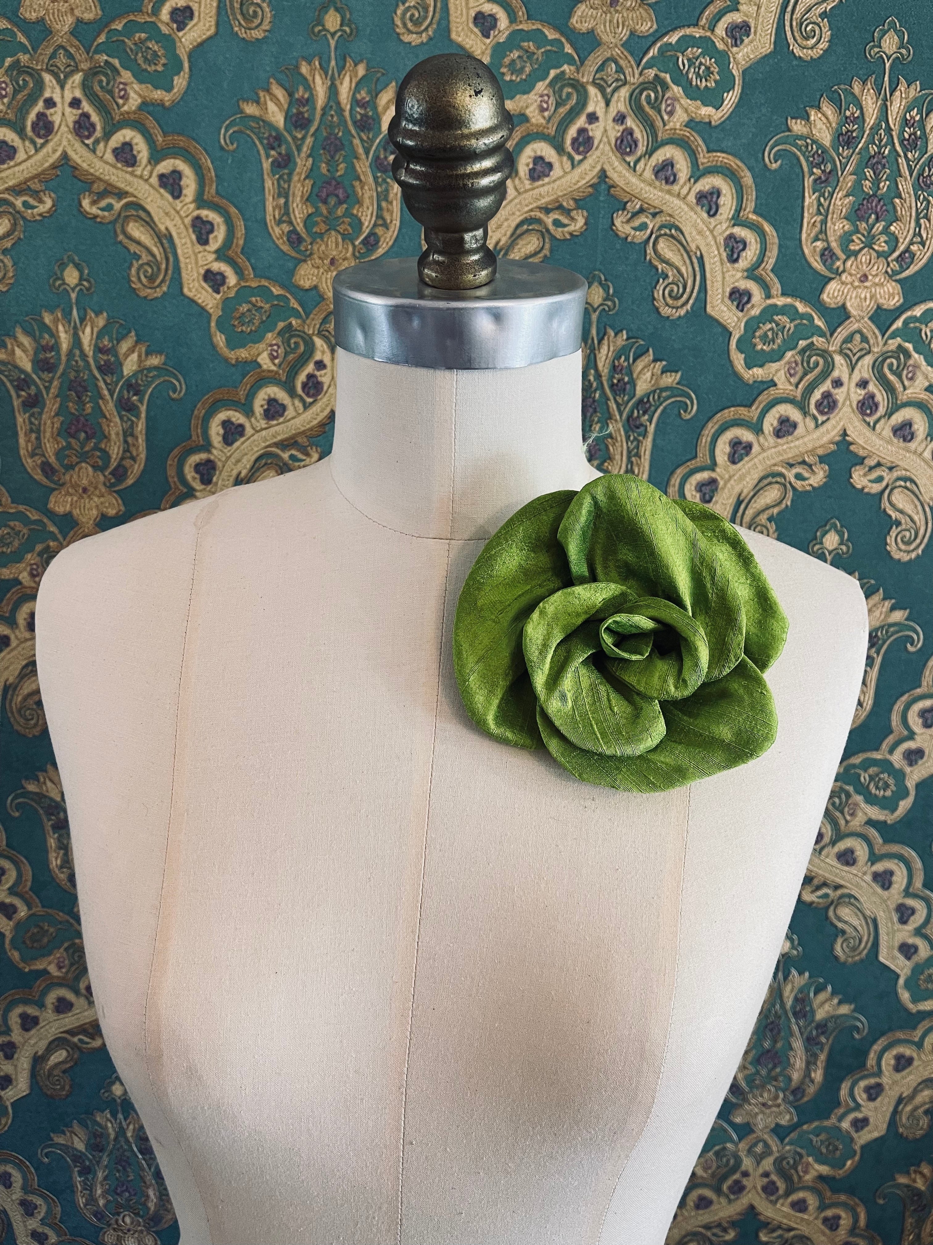 Broochella Bellucci  handmade silk flower brooch pin luxury designer men’s women’s  accessory chartreuse