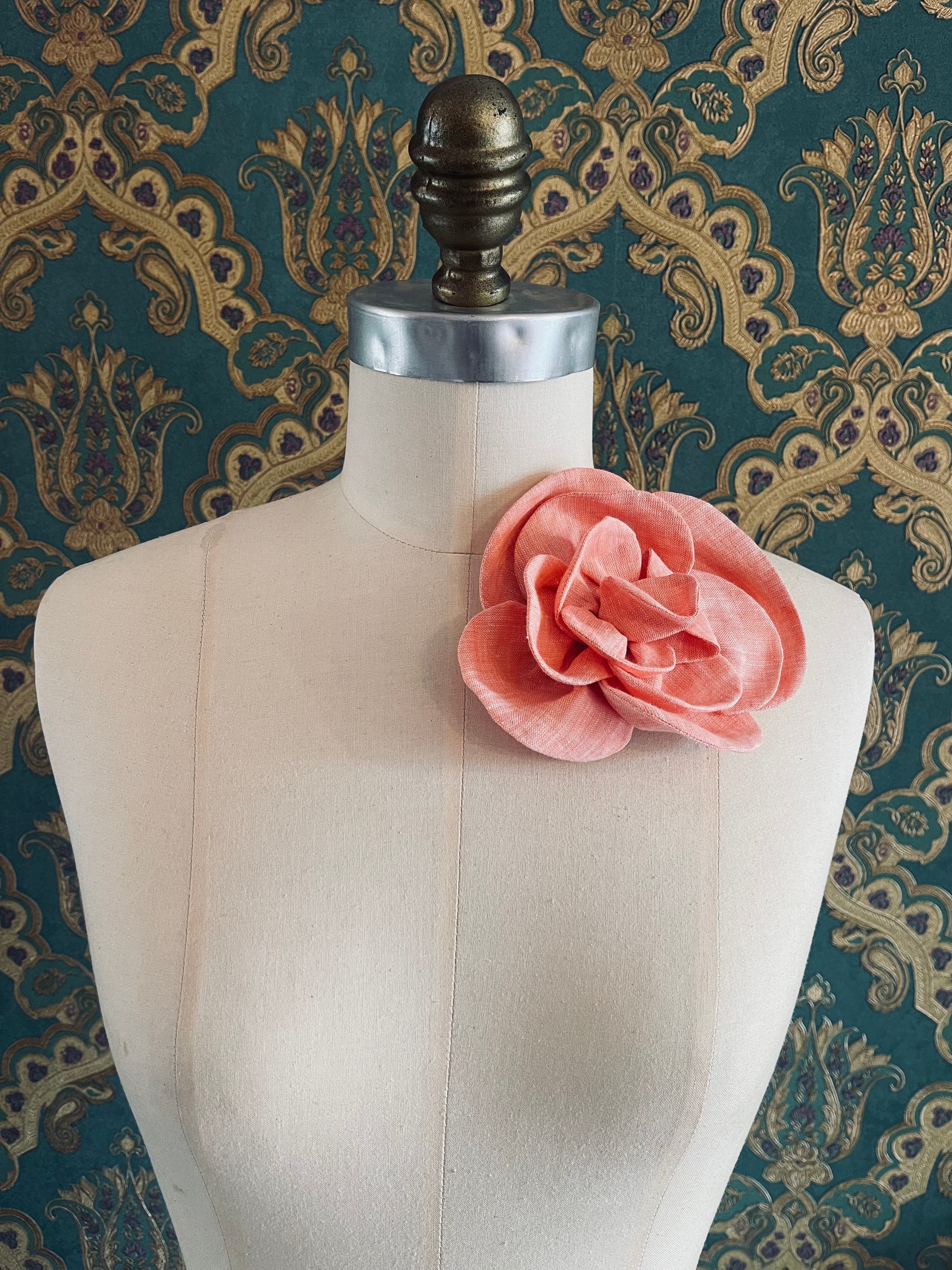 Broochella Florella small  flower brooch pin linen handmade luxury designer women’s men’s accessory orange
