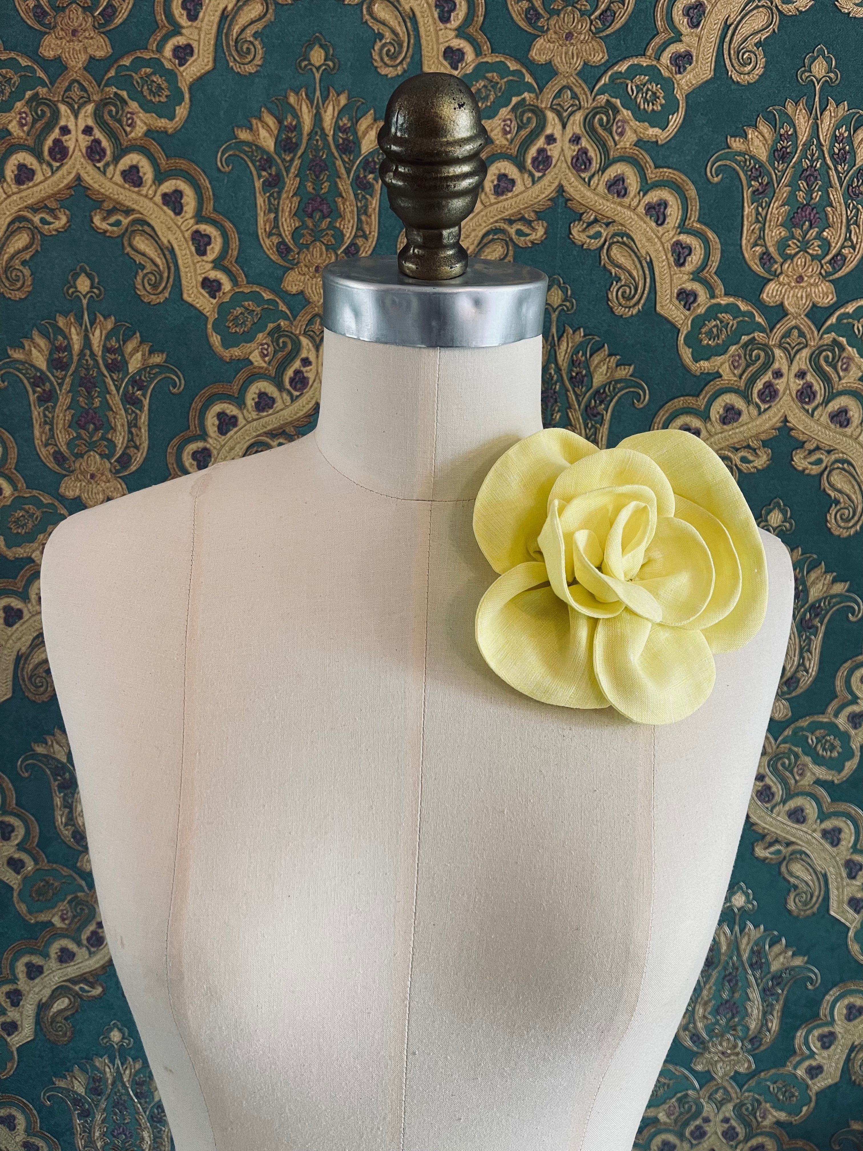 Broochella Florella small  flower brooch pin linen handmade luxury designer women’s men’s accessory yellow
