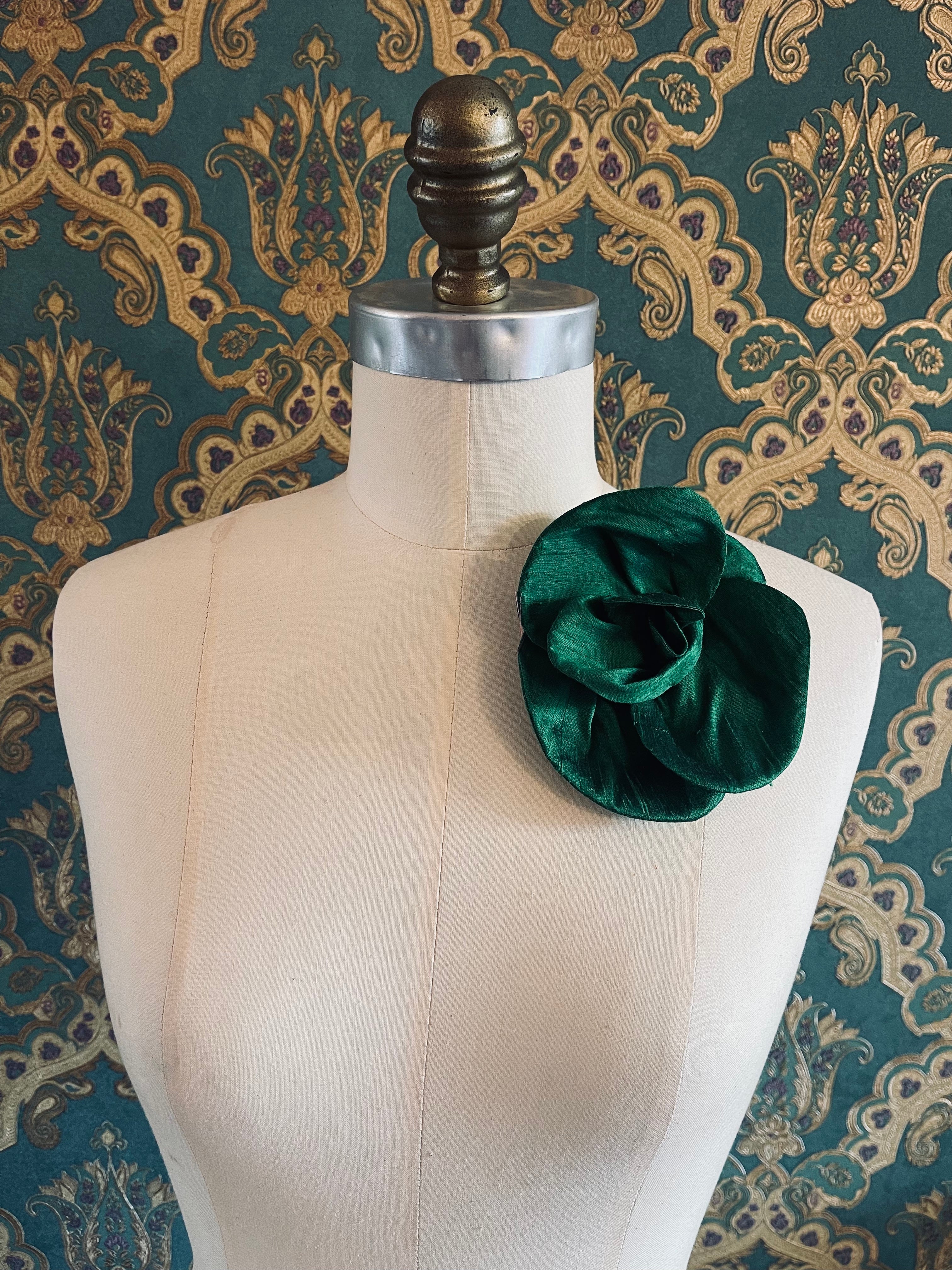 Broochella Bellucci  handmade silk flower brooch pin luxury designer men’s women’s  accessory green