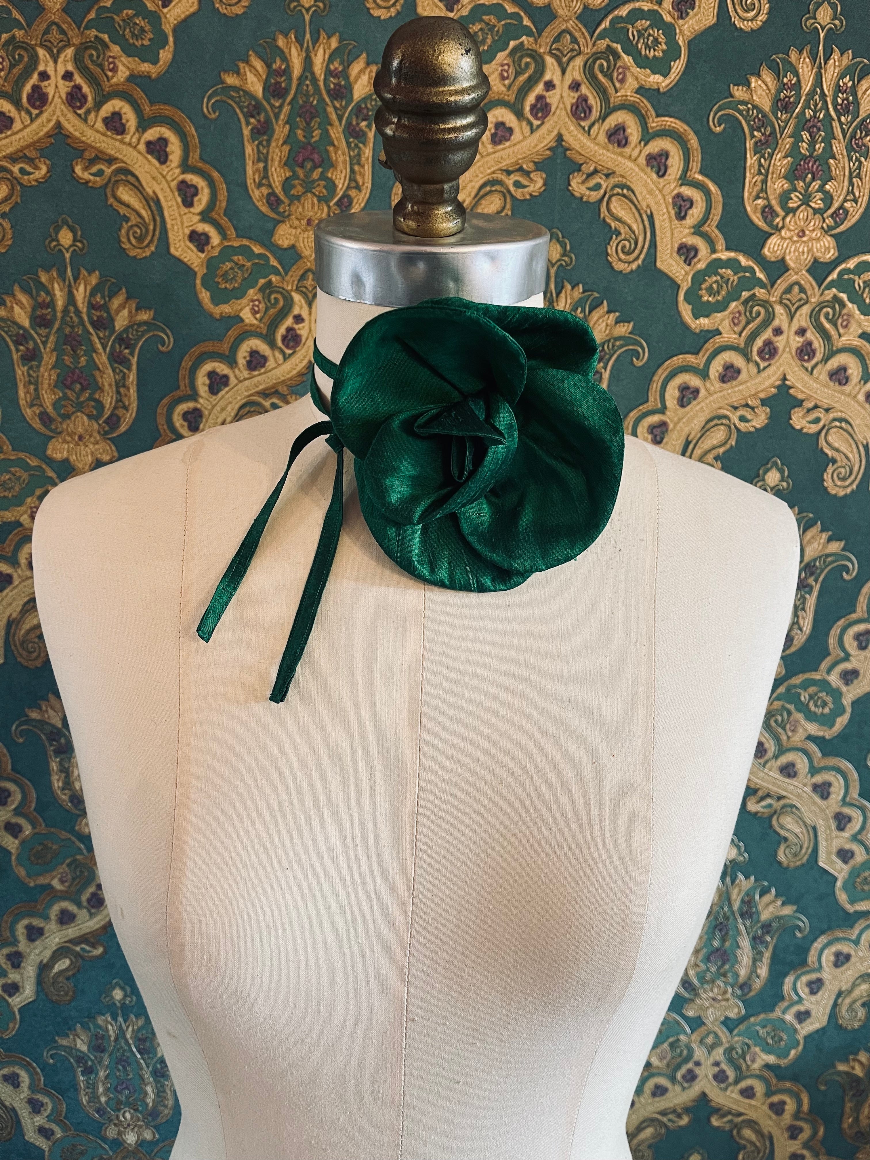 Broochella Bellucci handmade silk flower brooch pin choker designer luxury women’s accessory green