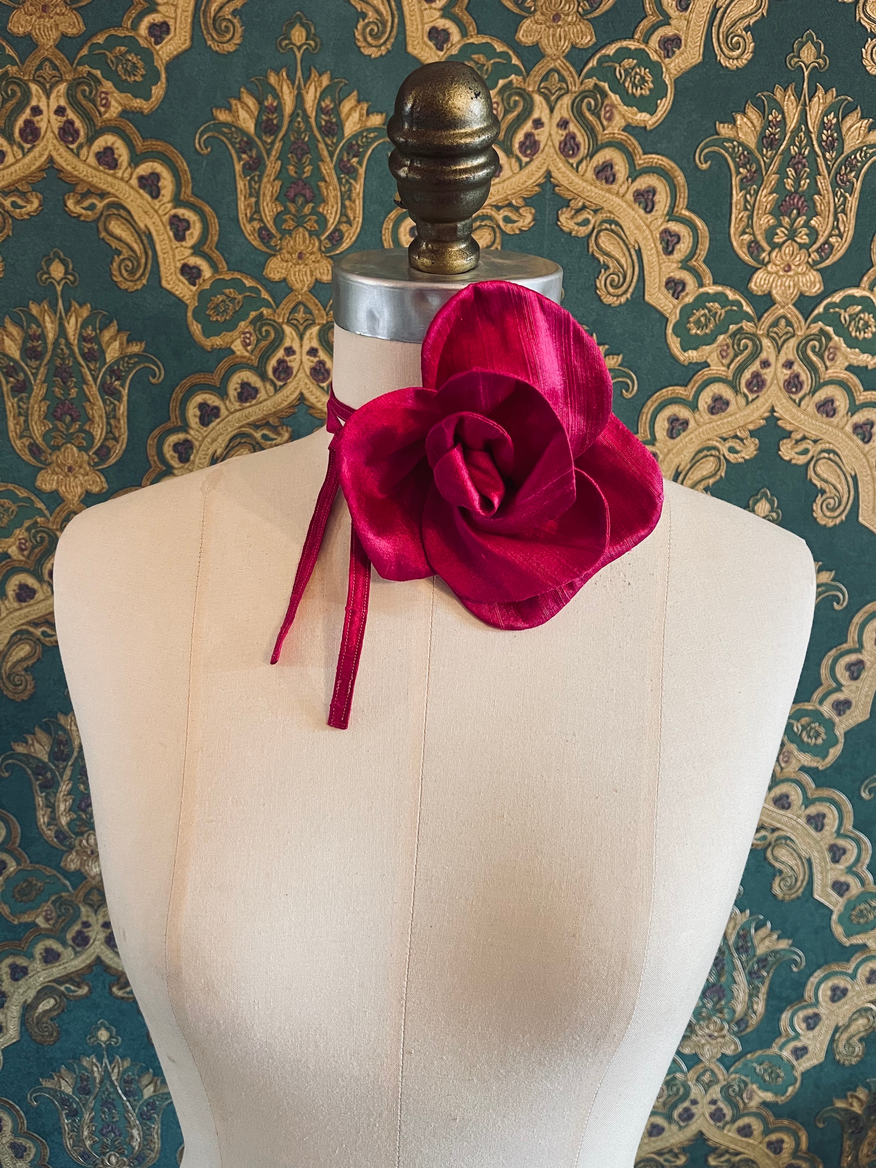 Broochella Bellucci handmade silk flower brooch pin choker designer luxury women’s accessory pink