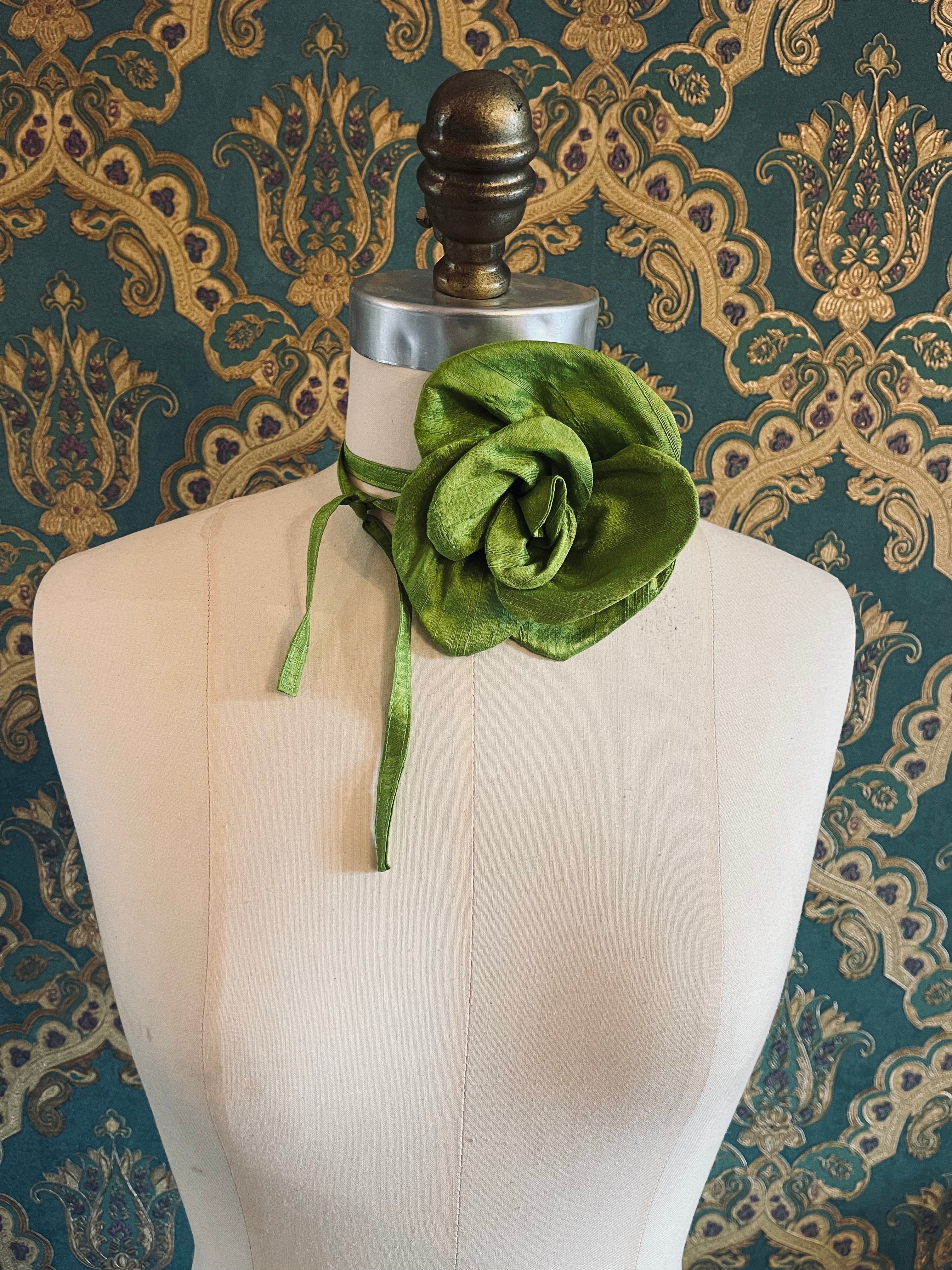 Broochella Bellucci handmade silk flower brooch pin choker designer luxury women’s accessory chartreuse