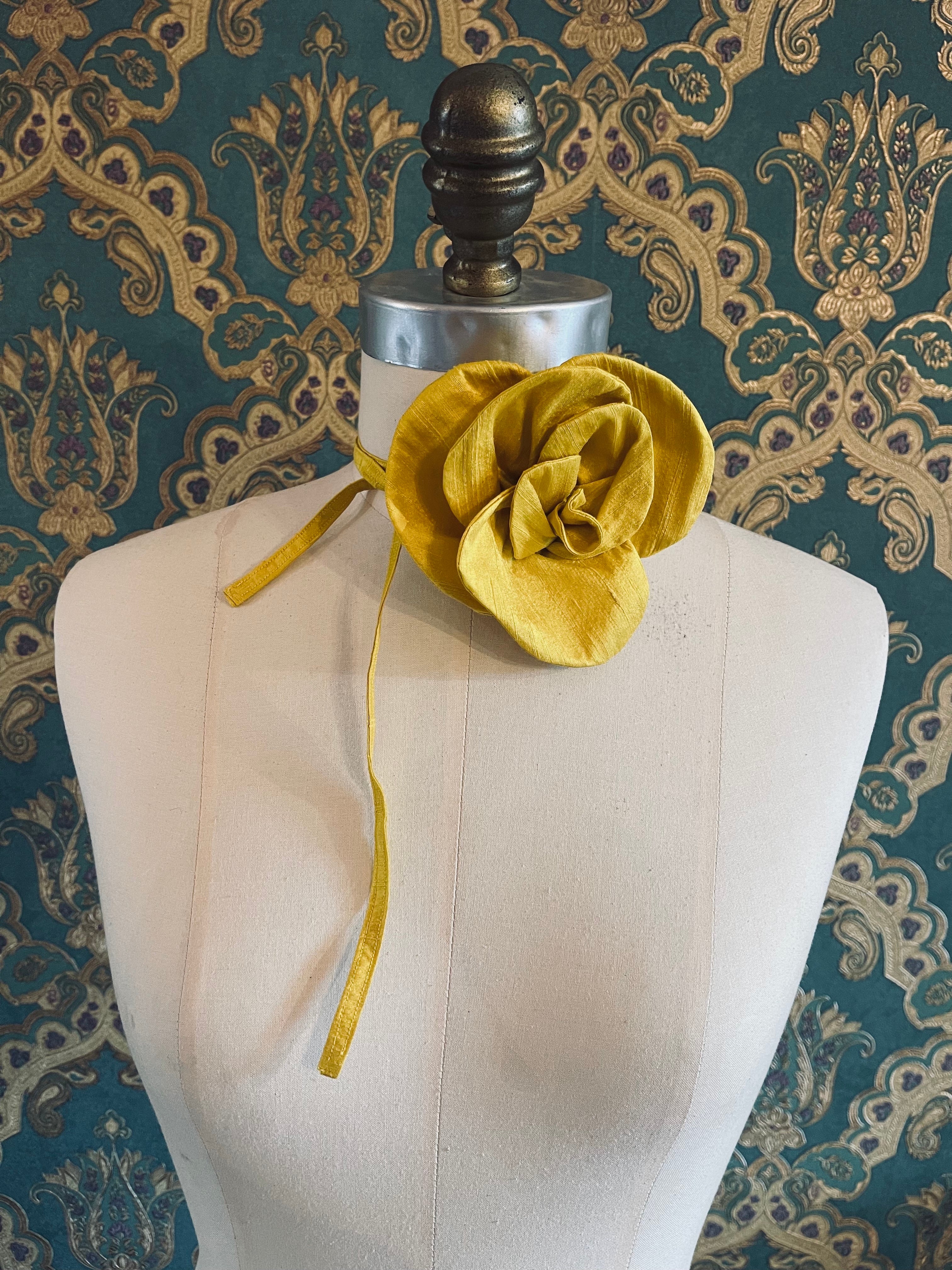 Broochella Bellucci handmade silk flower brooch pin choker designer luxury women’s accessory yellow