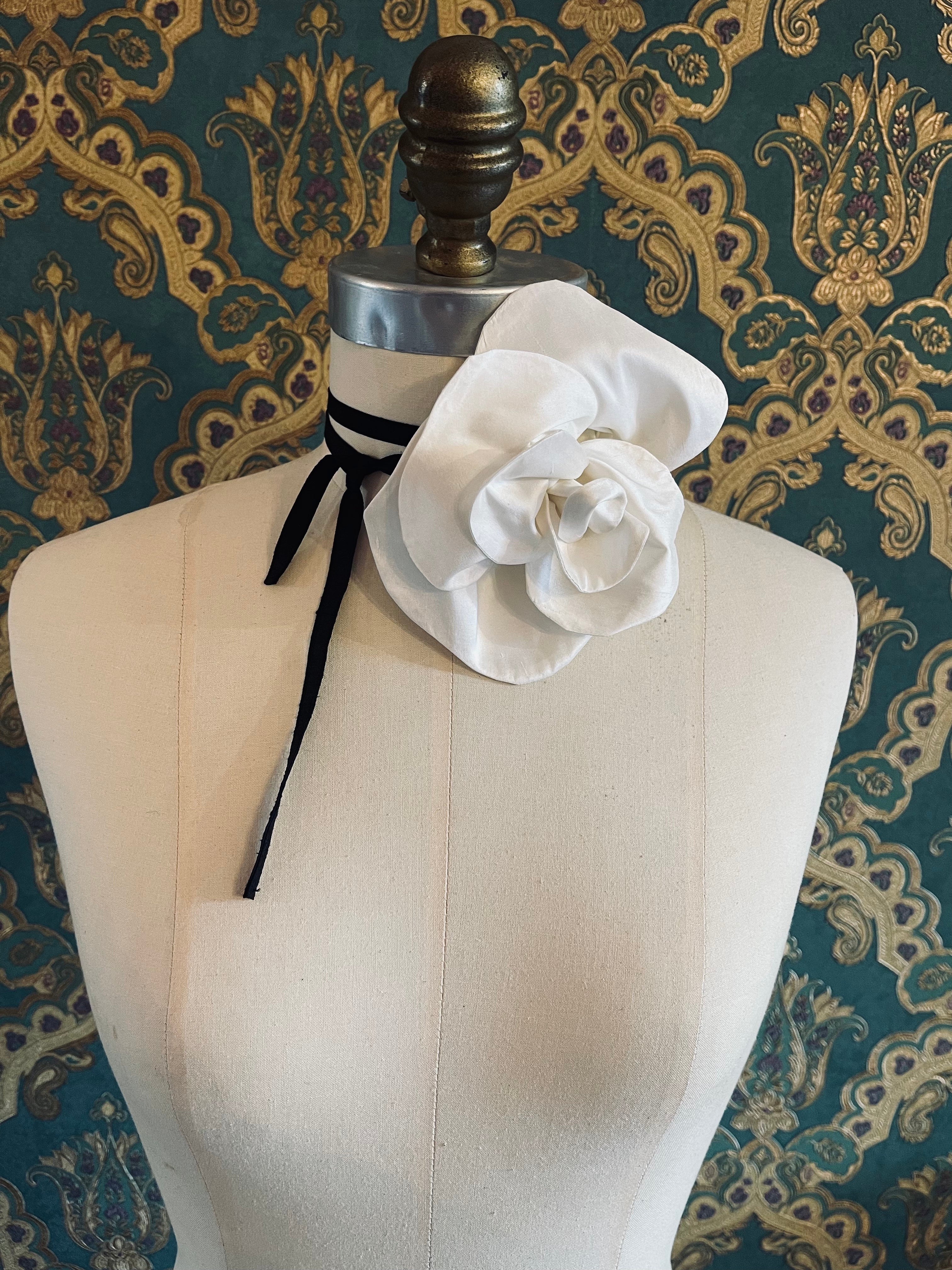 Broochella Bellucci handmade silk flower brooch pin choker designer luxury women’s accessory ivory