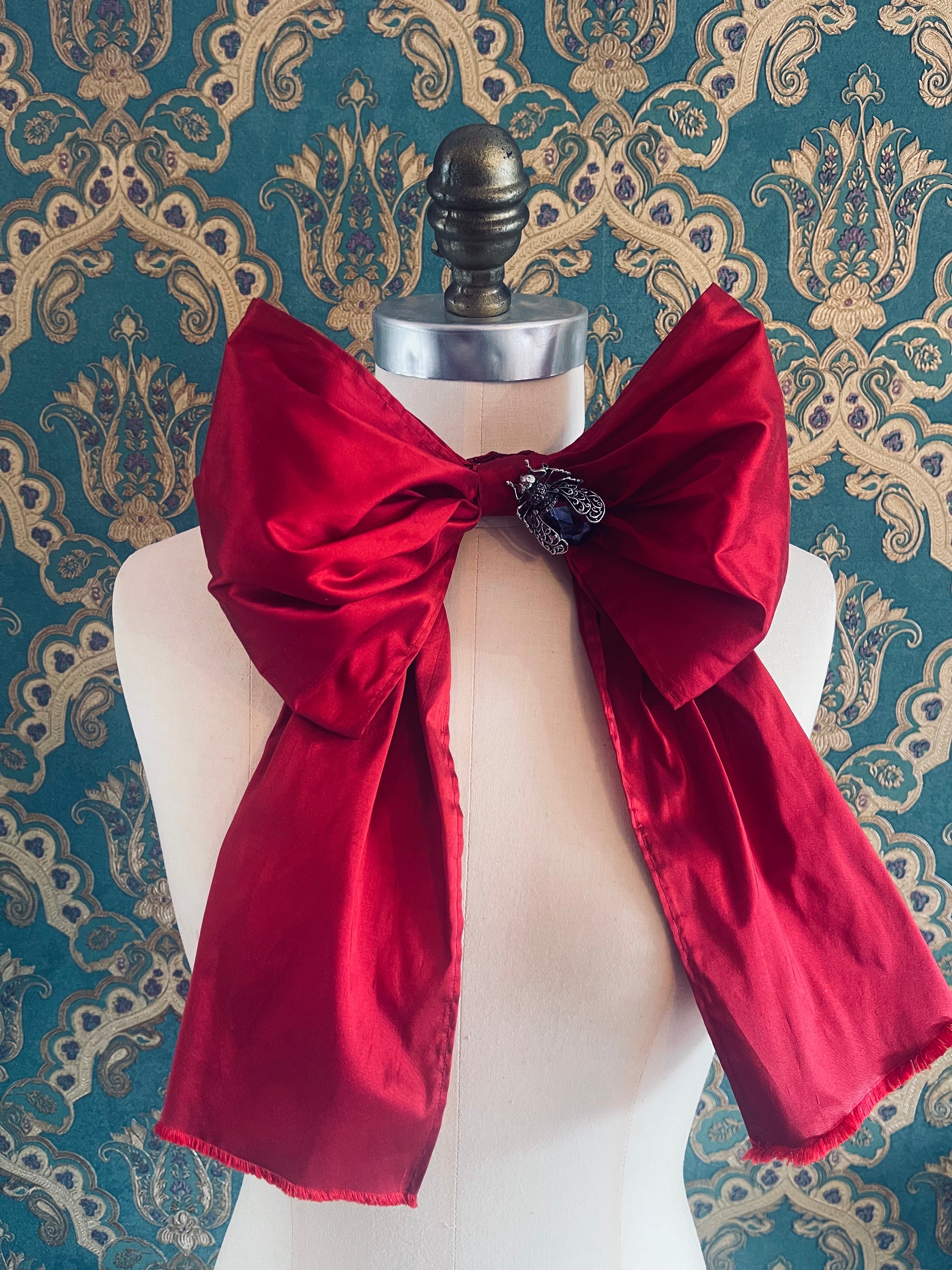 Broochella Fiocco red large bow brooch pin choker silk jewelled embellishment handmade designer luxury women’s accessory