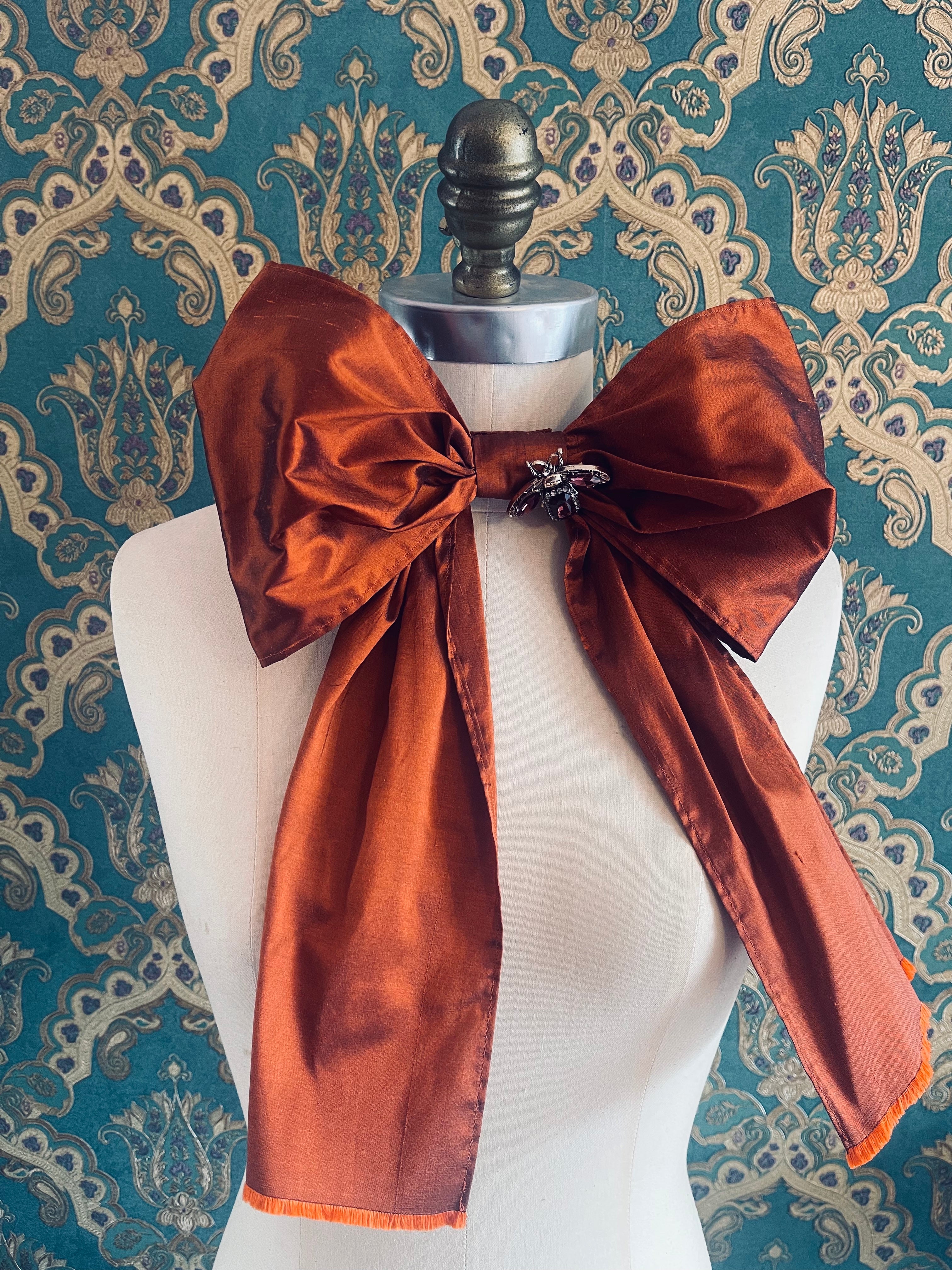 Broochella Fiocco rust large bow brooch pin choker silk jewelled embellishment handmade designer luxury women’s accessory