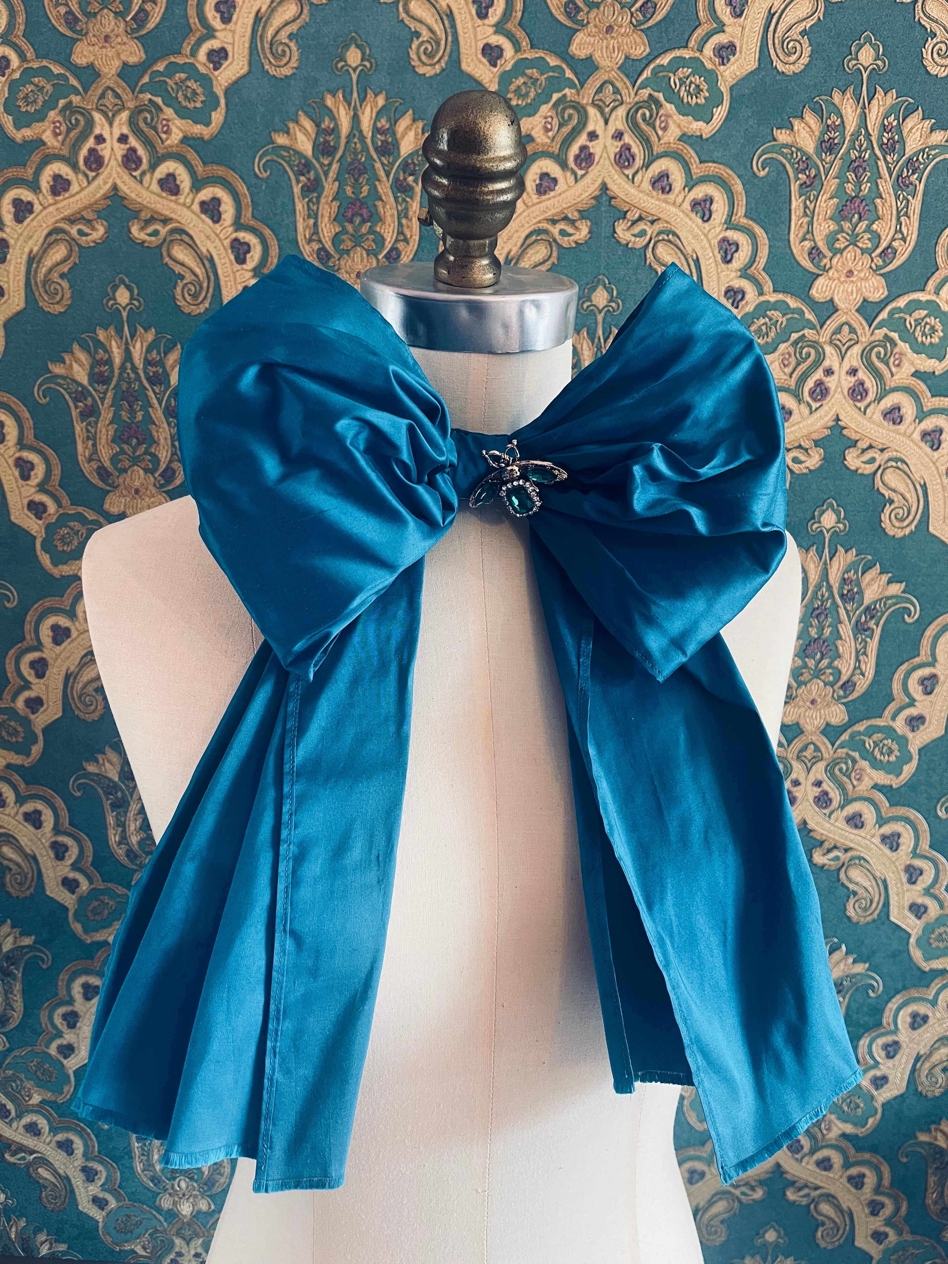 Broochella Fiocco large turquoise bow brooch pin choker silk jewelled embellishment handmade luxury designer women’s accessory