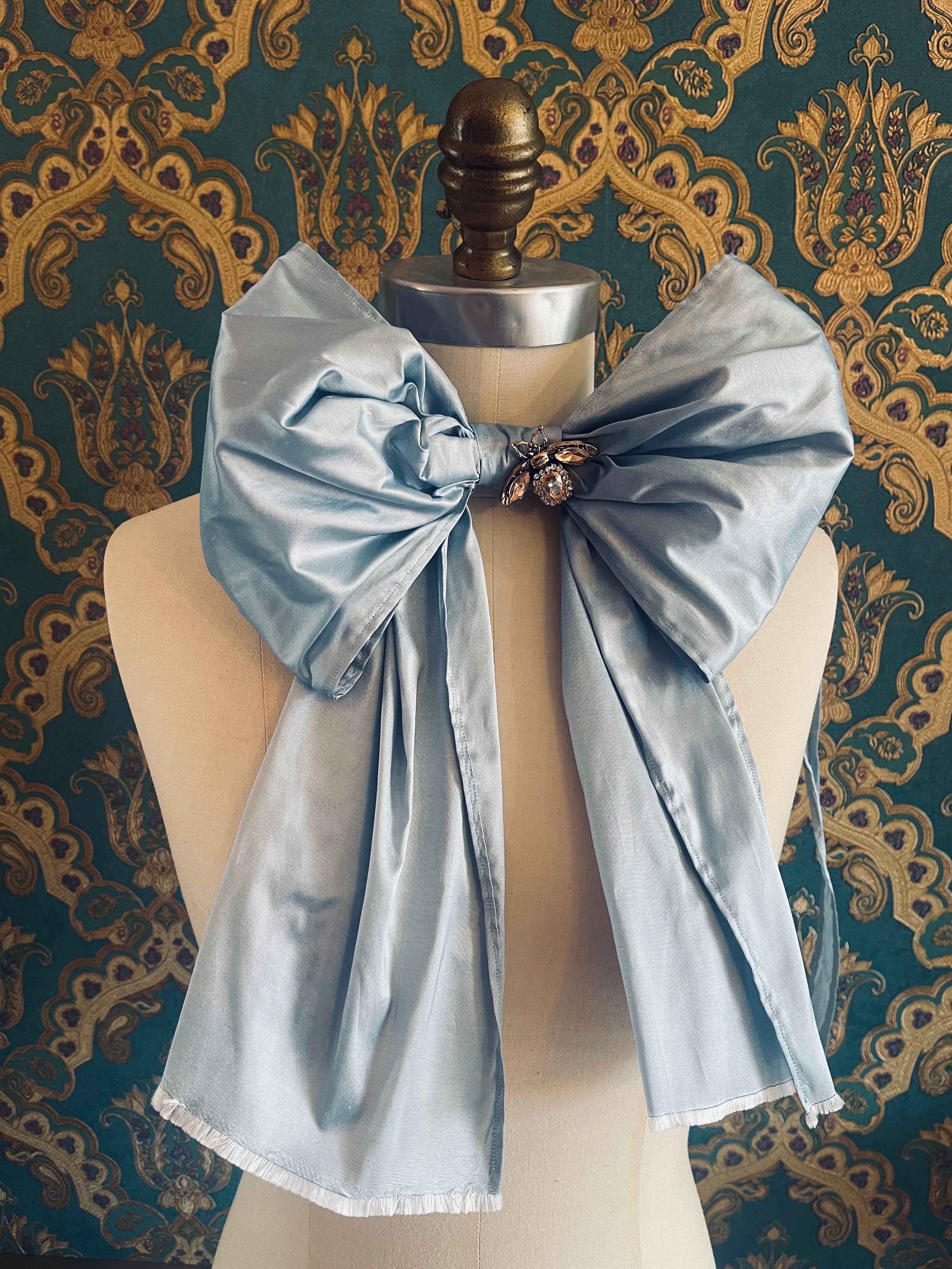 Broochella Fiocco sky blue large bow brooch pin choker silk jewelled embellishment handmade luxury designer women’s accessory