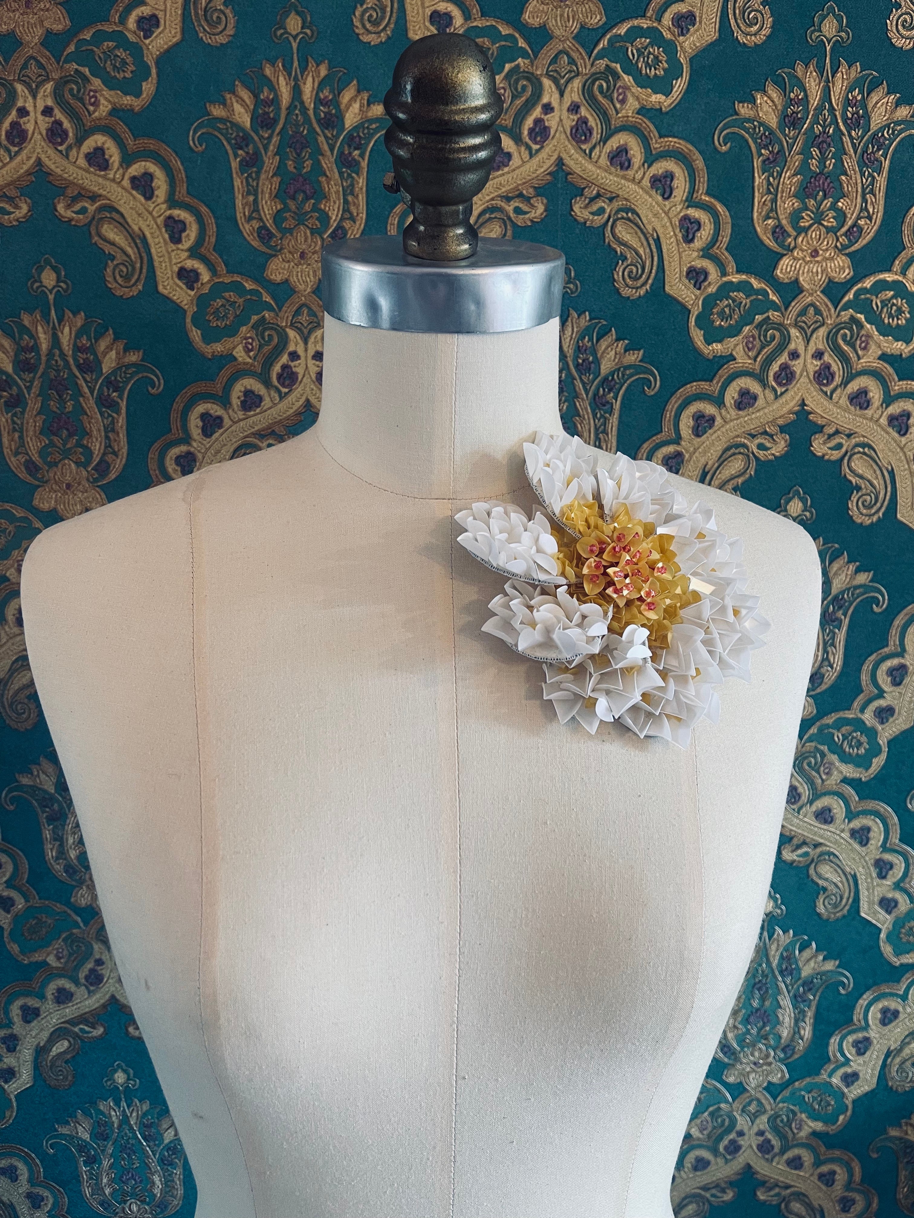 Broochella Narciso Flower brooch pin handmade sequin hand beaded white yellow designer luxury men's women's 
