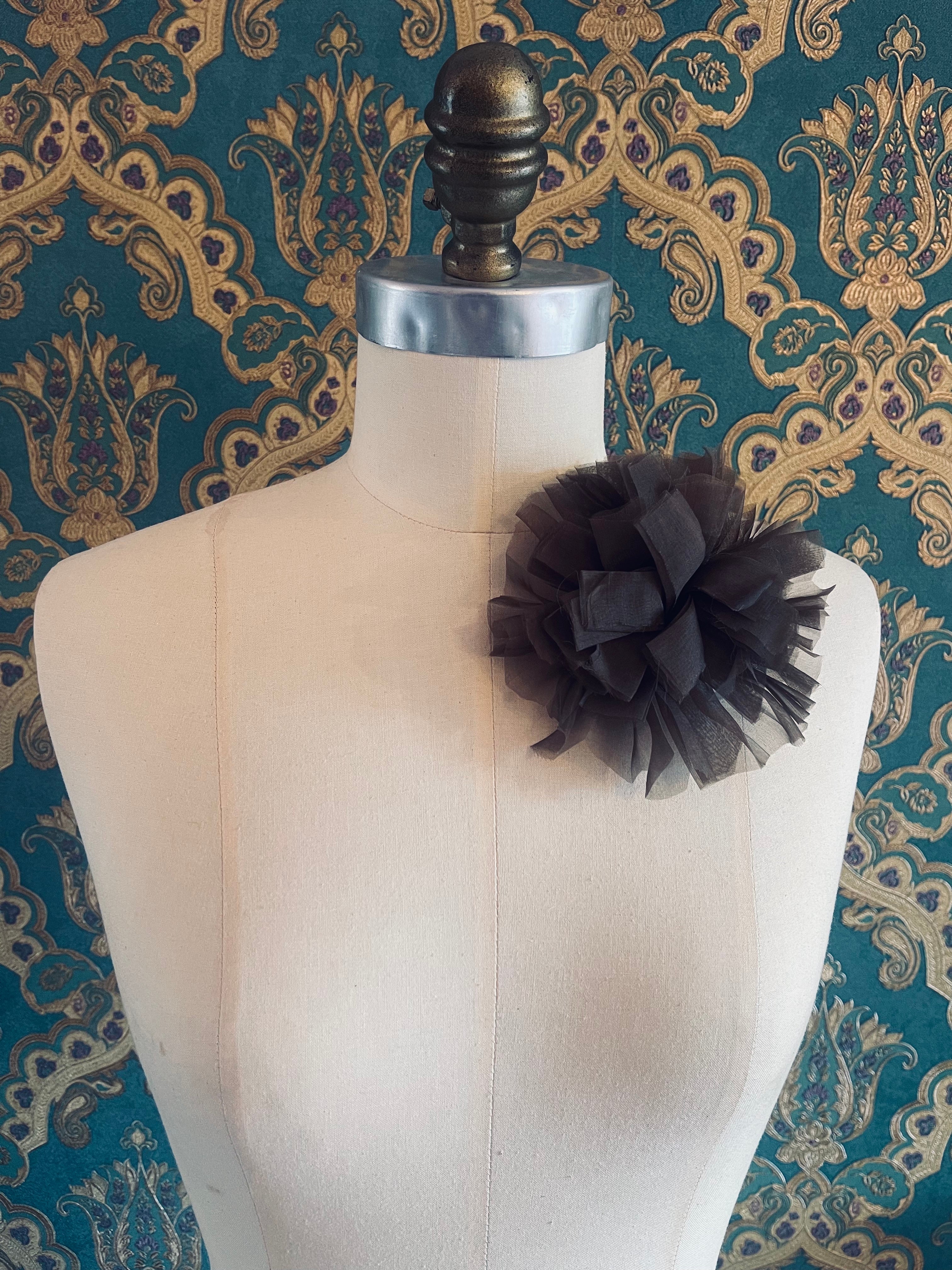 Broochella Tulle Flower Brooch Pin handmade luxury designer men's women's brown accessory