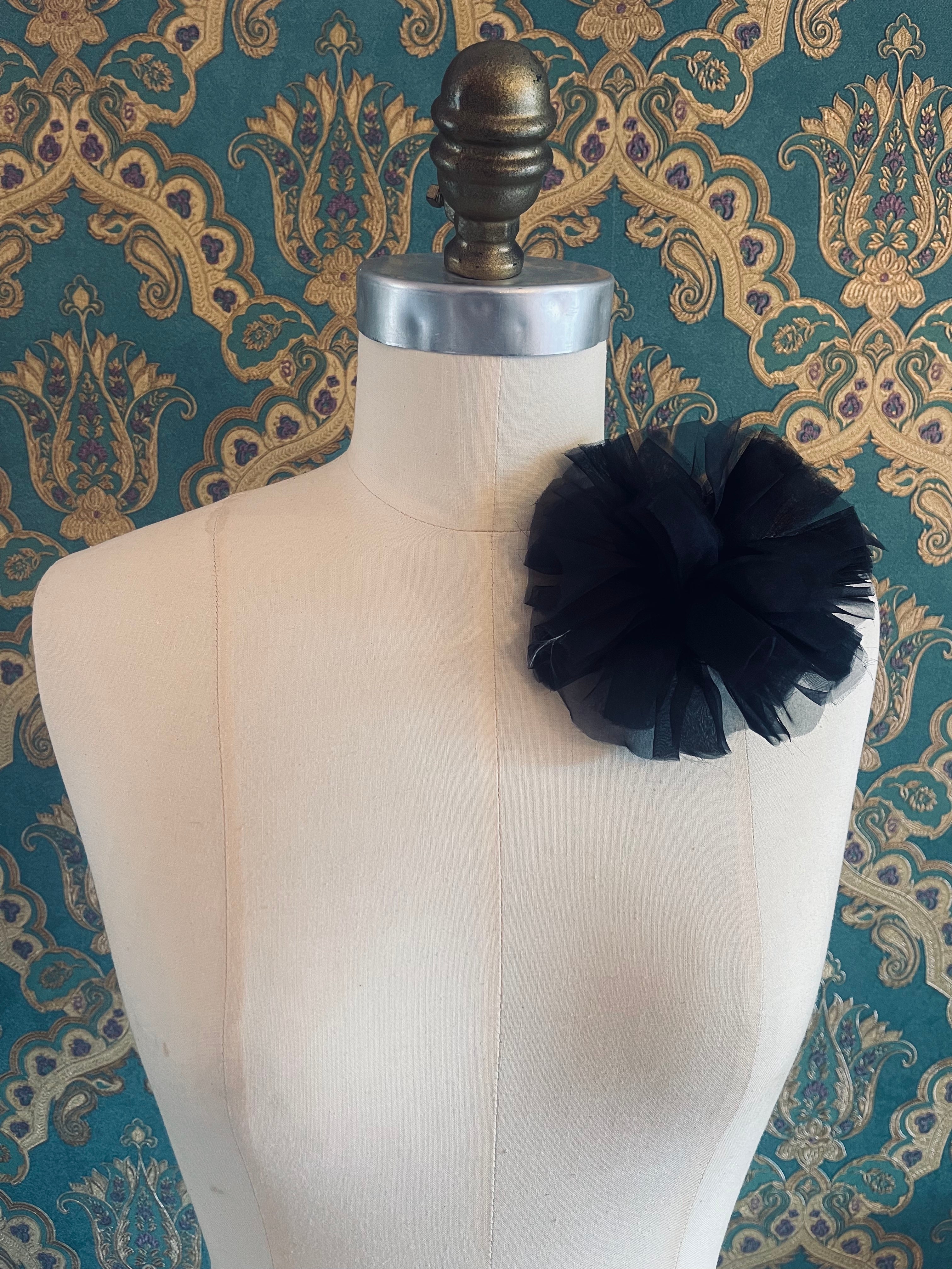 Broochella Tulle Flower Brooch Pin handmade luxury designer men's women's accessory black
