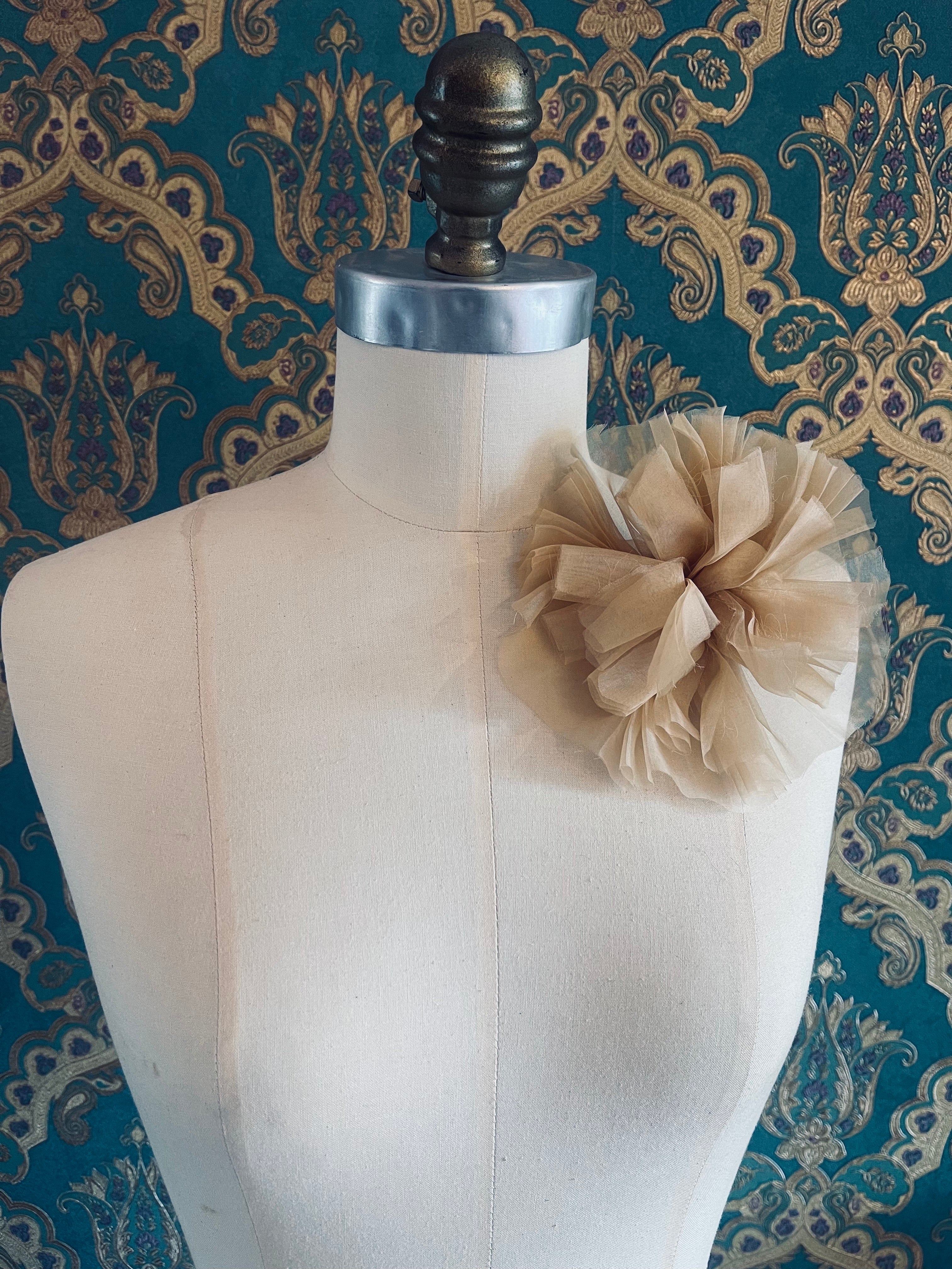 Broochella Tulle Flower Brooch Pin handmade luxury designer men's women's beige