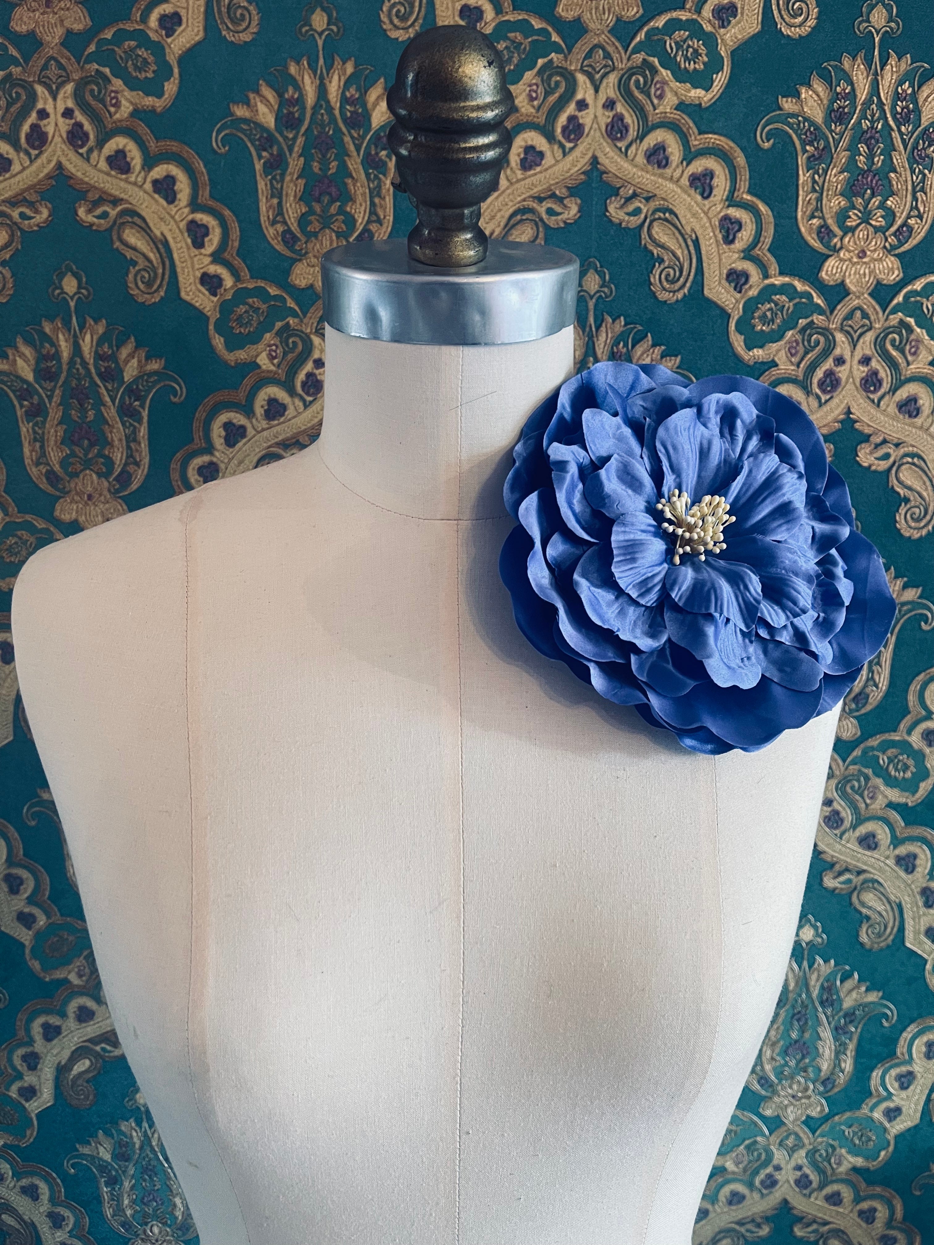 Broochella Ibisco large flower brooch pin silk handmade designer luxury men's women's Blue yellow