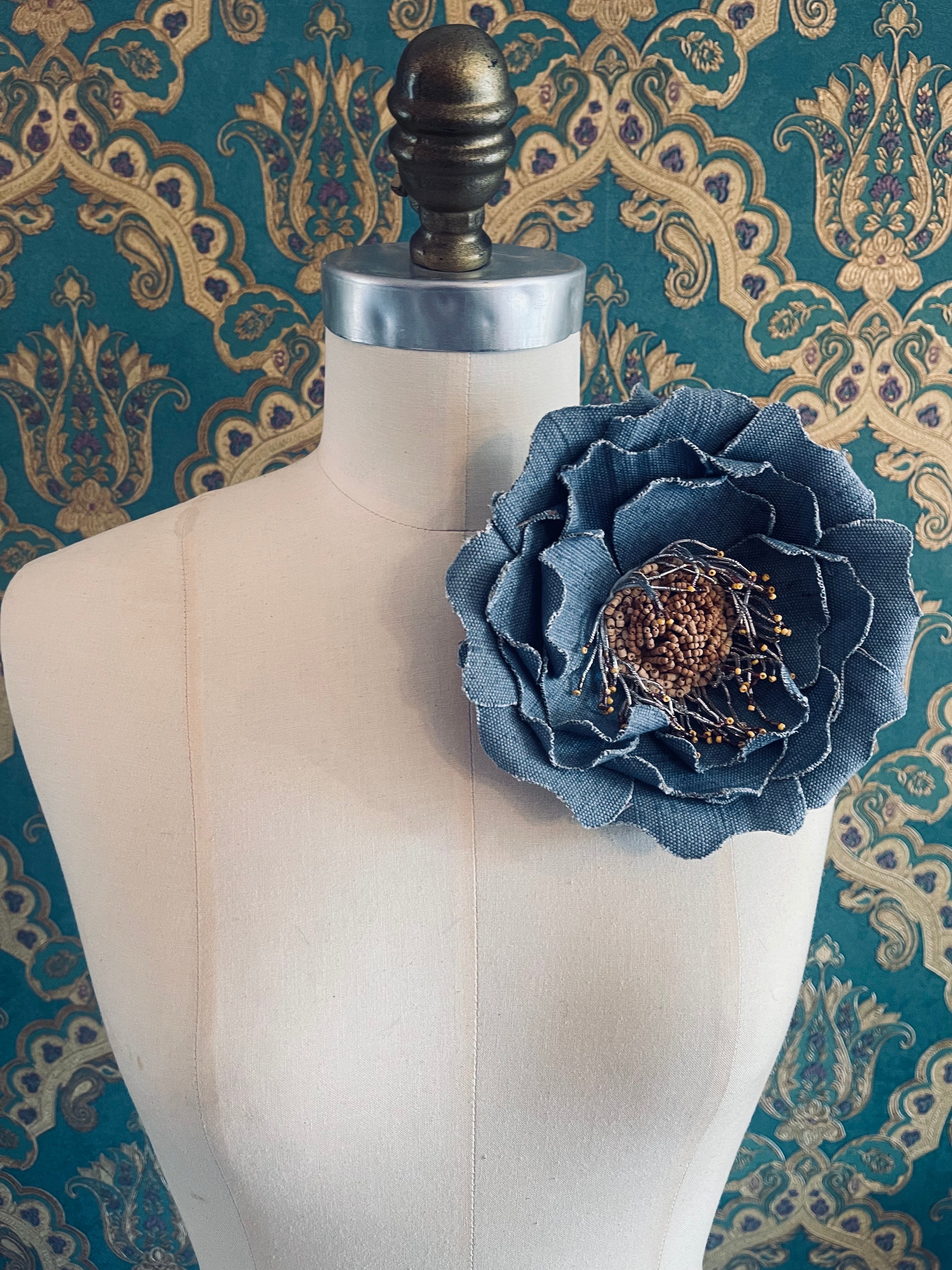 Broochella Anemone blue hand beaded handmade flower brooch pin designer luxury men's women’s large 17 cm