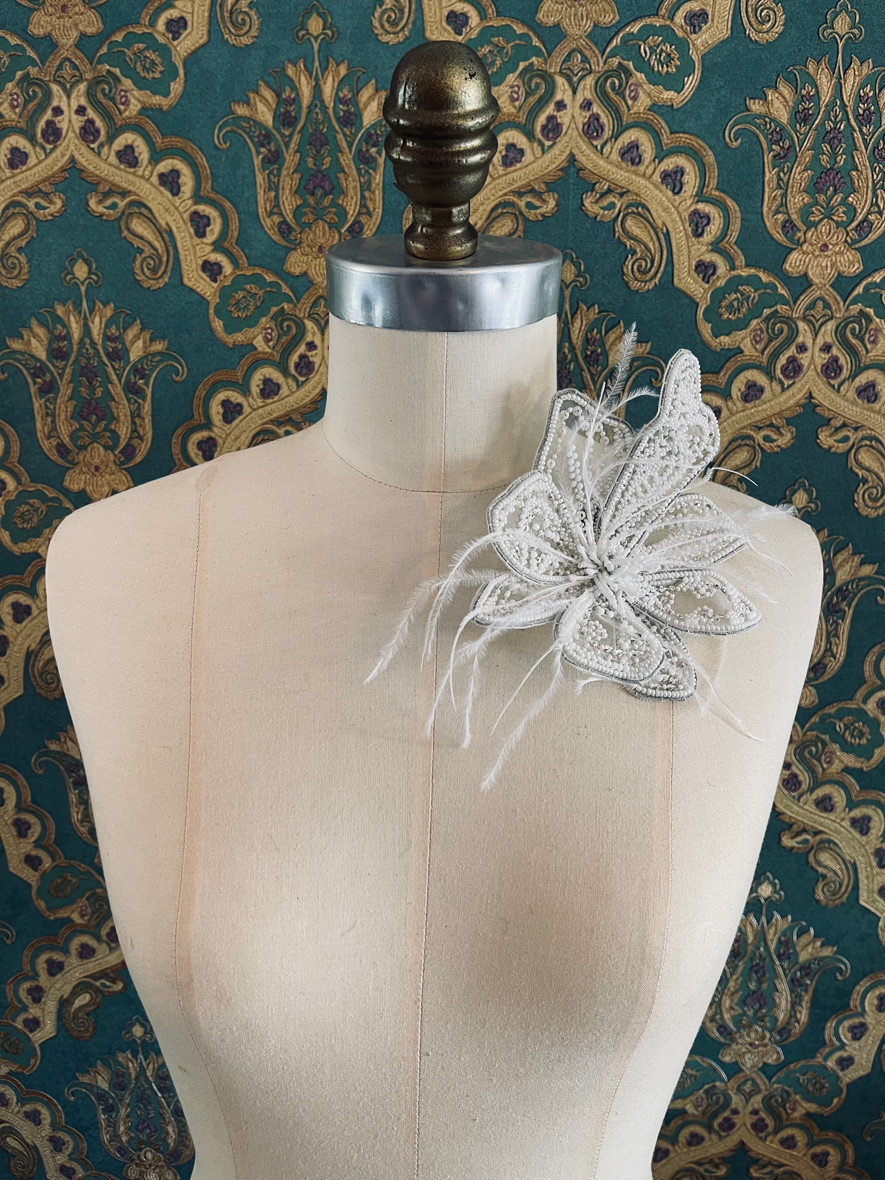 Broochella Azalea hand beaded white flower brooch pin luxury designer men’s women’s handmade accessory