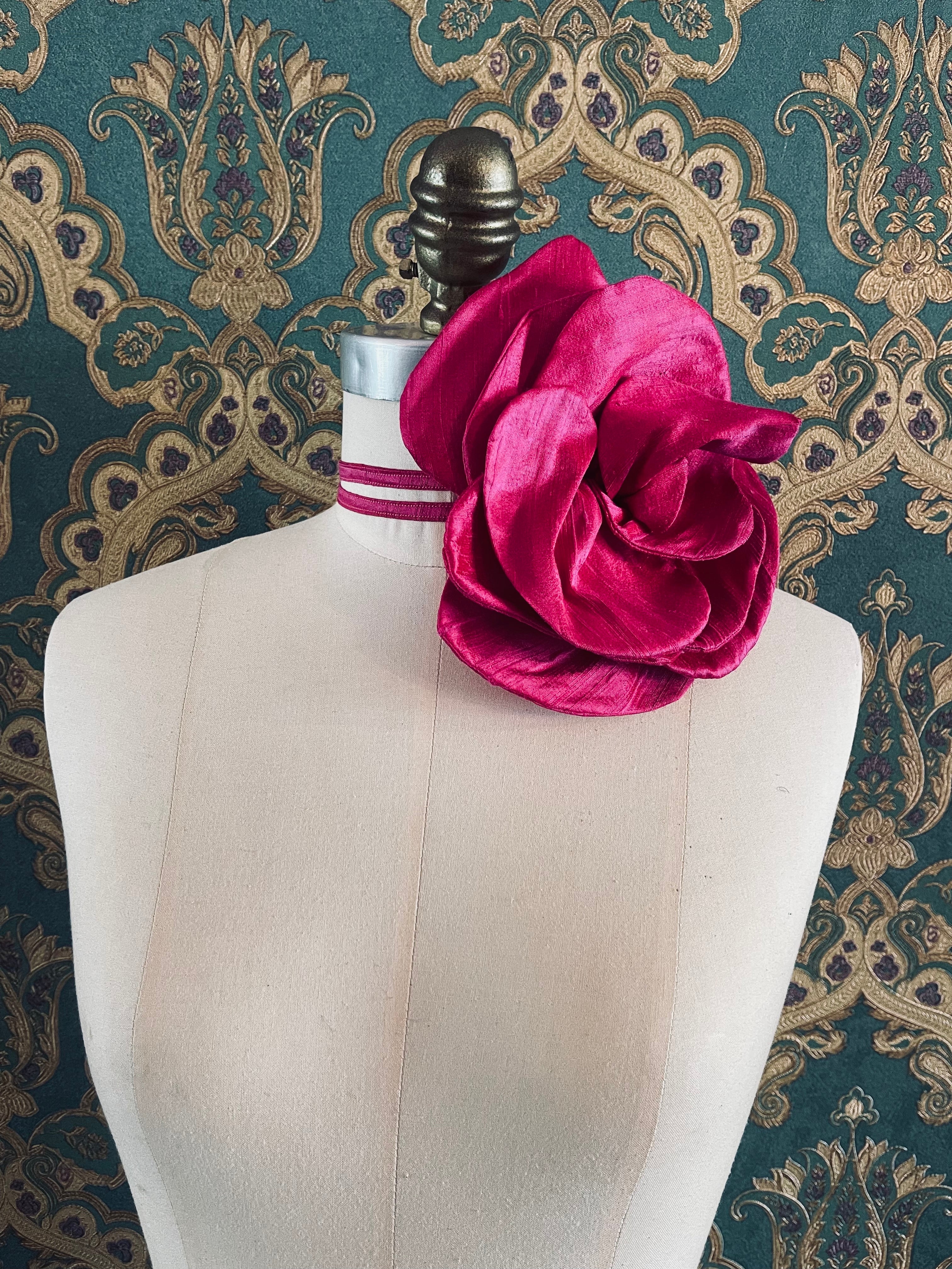 Broochella Bellucci handmade silk flower brooch pin choker luxury designer women’s accessory pink