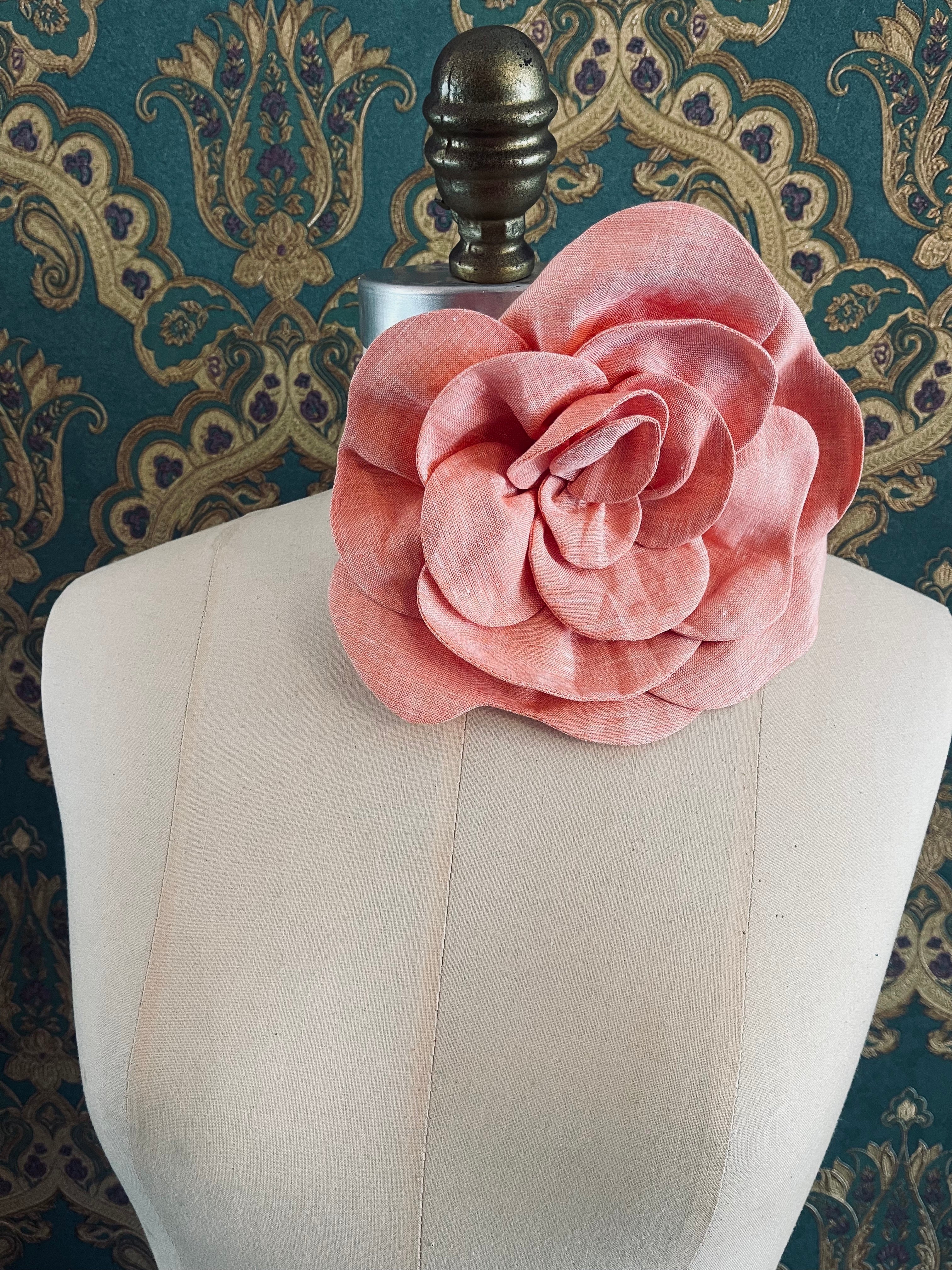 Broochella florella large flower brooch pin choker linen handmade luxury designer men’s women’s accessory orange