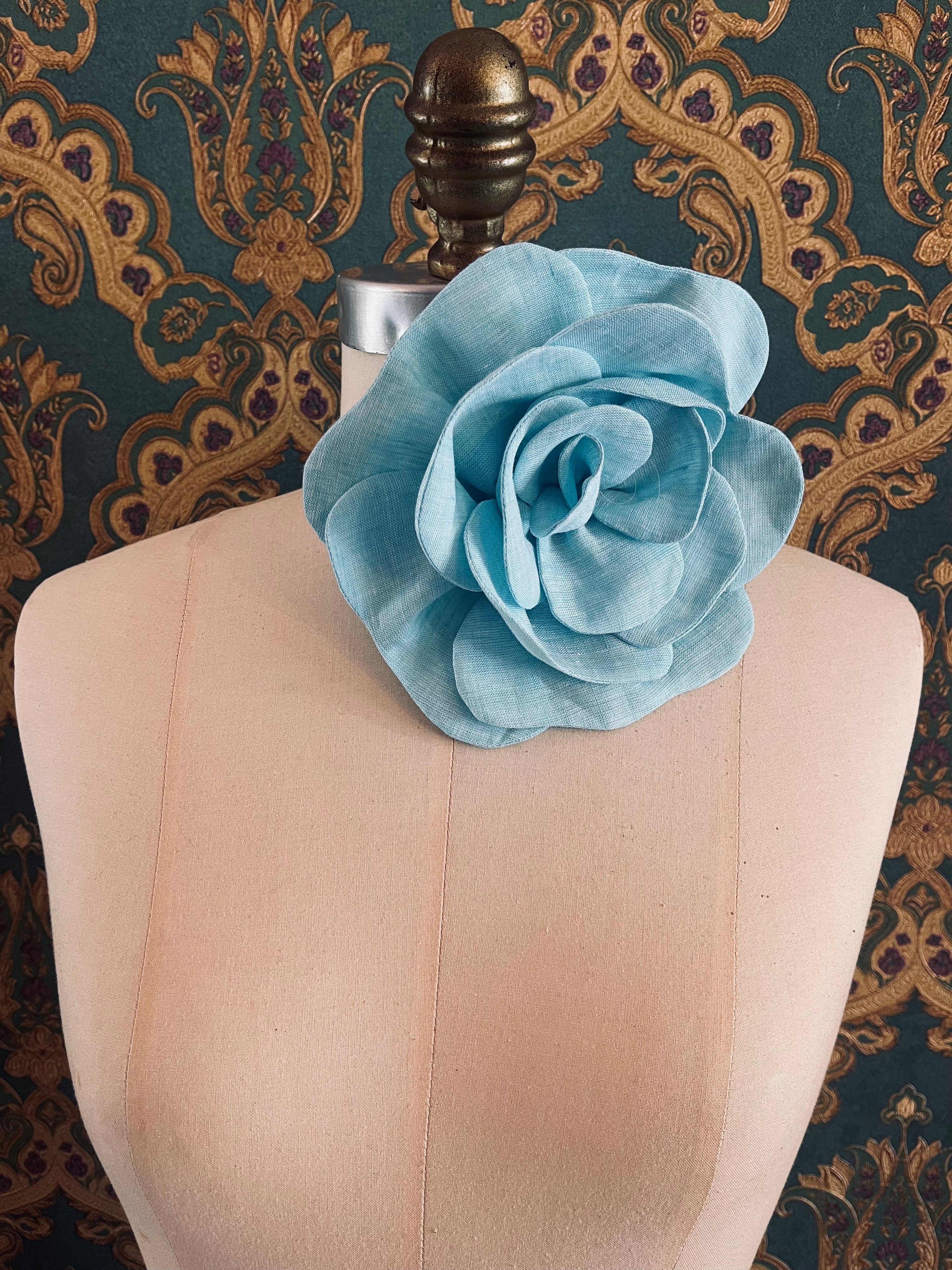 Broochella florella large flower brooch pin choker linen handmade luxury designer men’s women’s accessory blue