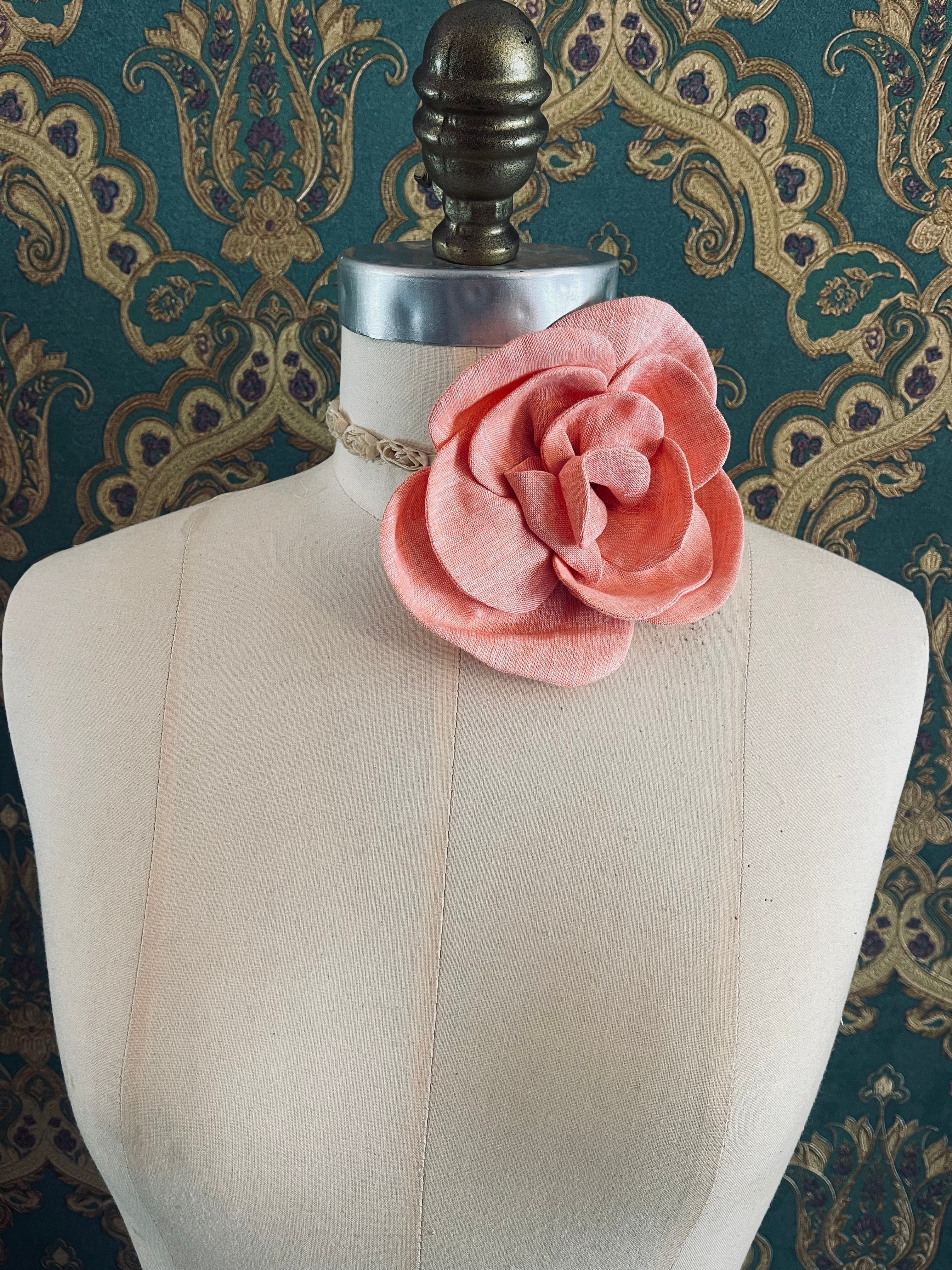 Broochella florella small  flower brooch pin choker linen handmade luxury designer women’s men’s accessory orange