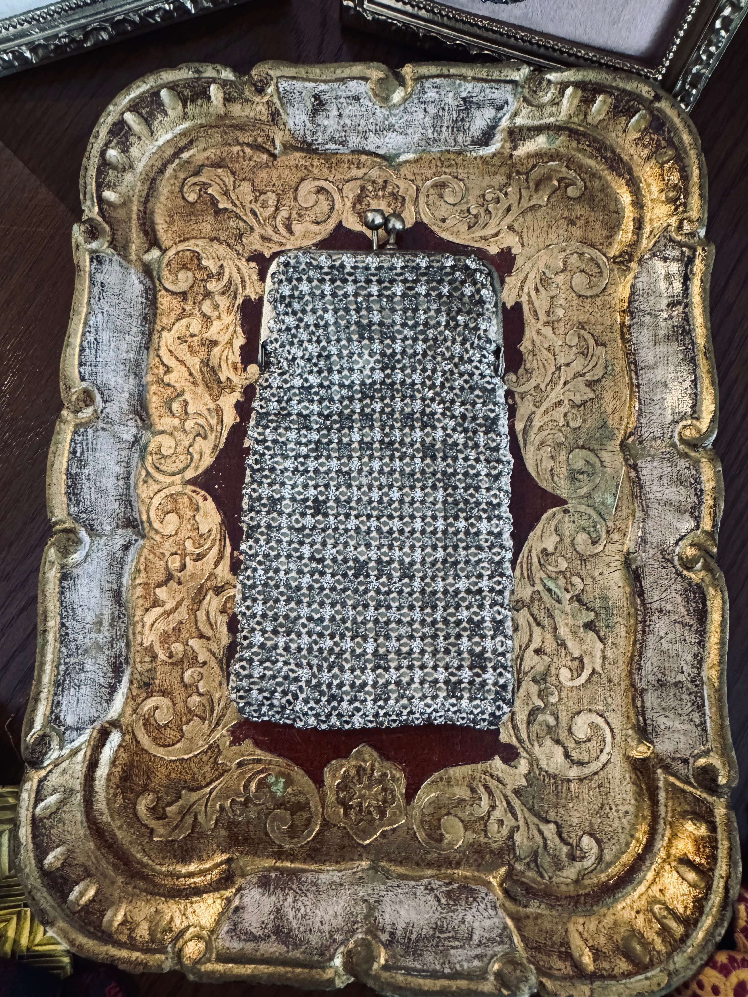 Maison Broche Flapper purse silver rhinestone brooch pin upcycled luxury designer men's women's 