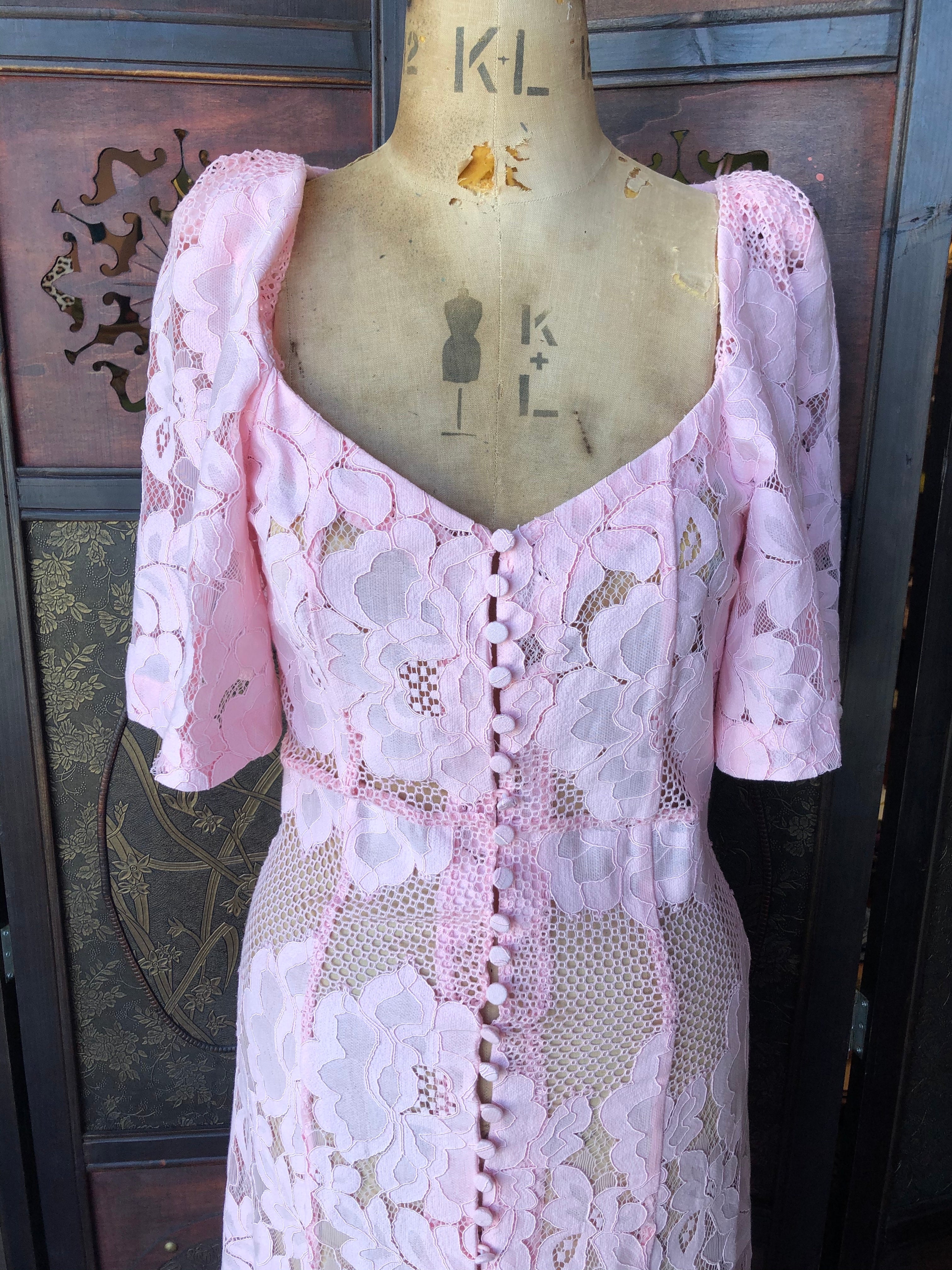 Mr Larkin Pink Sheer Lace Maxi Dress – Size S luxury designer