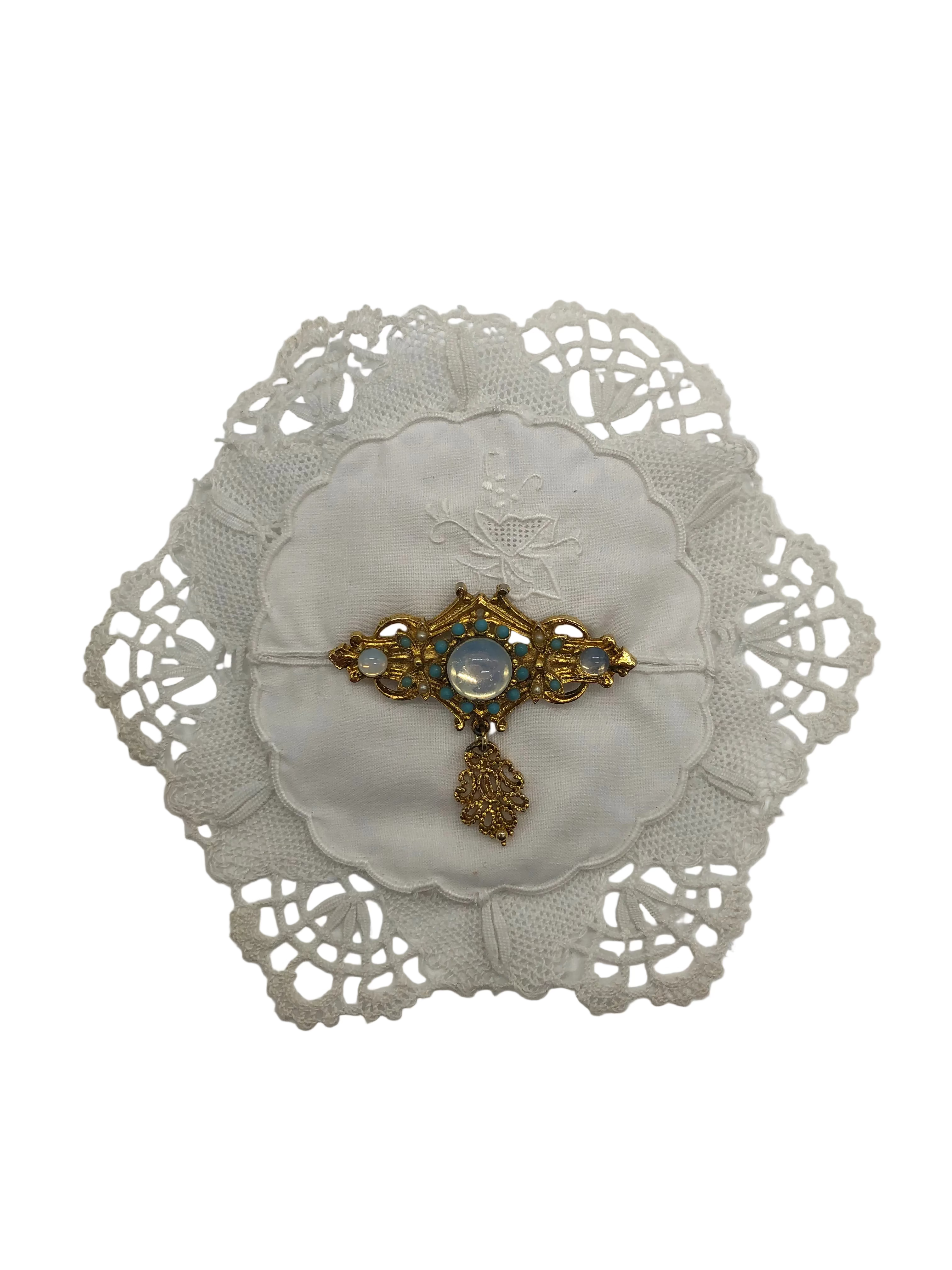 Broochella Corredi brooch pin Italian linen vintage handmade embellished gold tone vintage brooch upcycled luxury designer