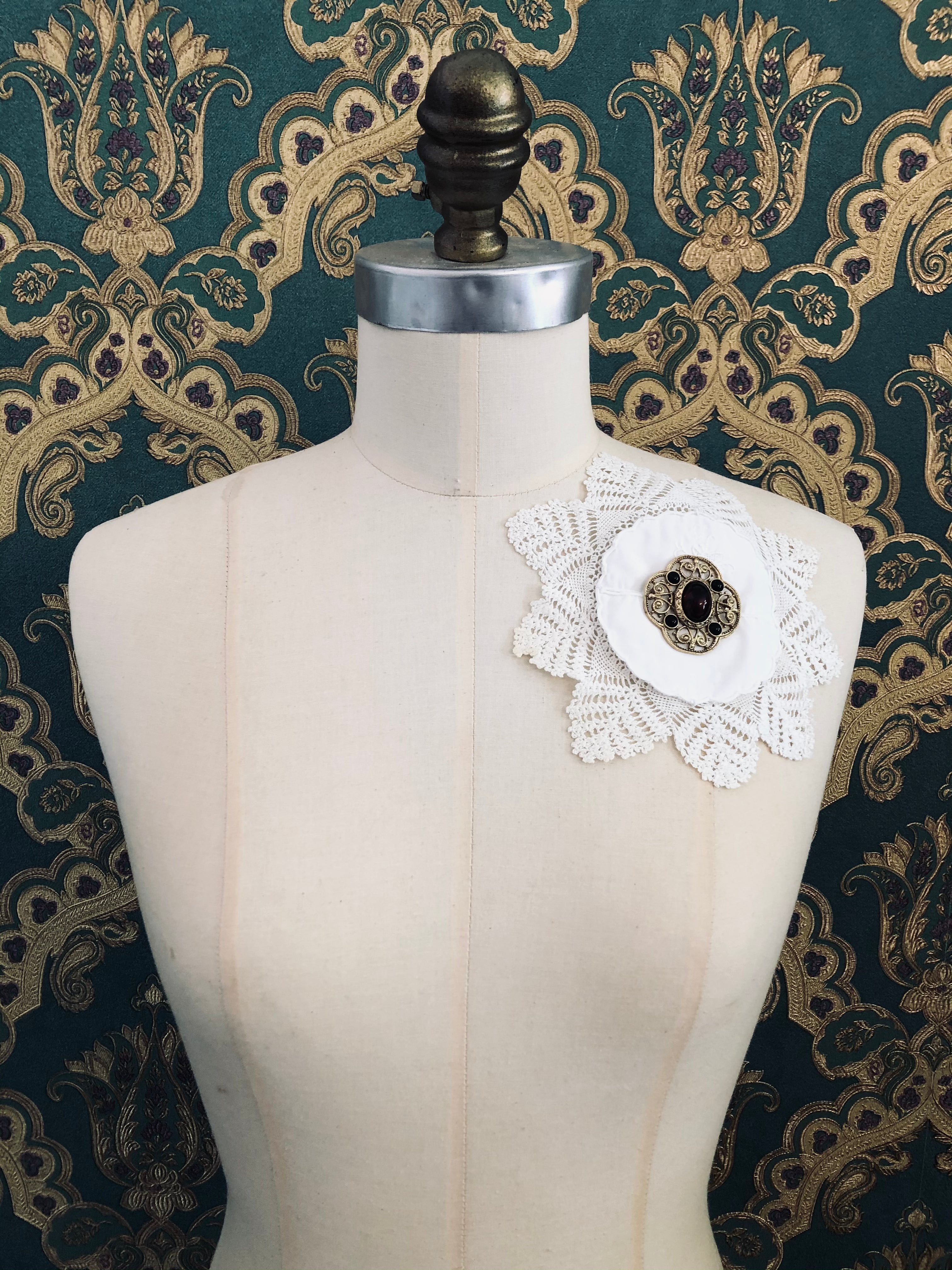 Broochella Corredi brooch pin Italian linen handmade upycled vintage brooch embellishment luxury designer men's women's 