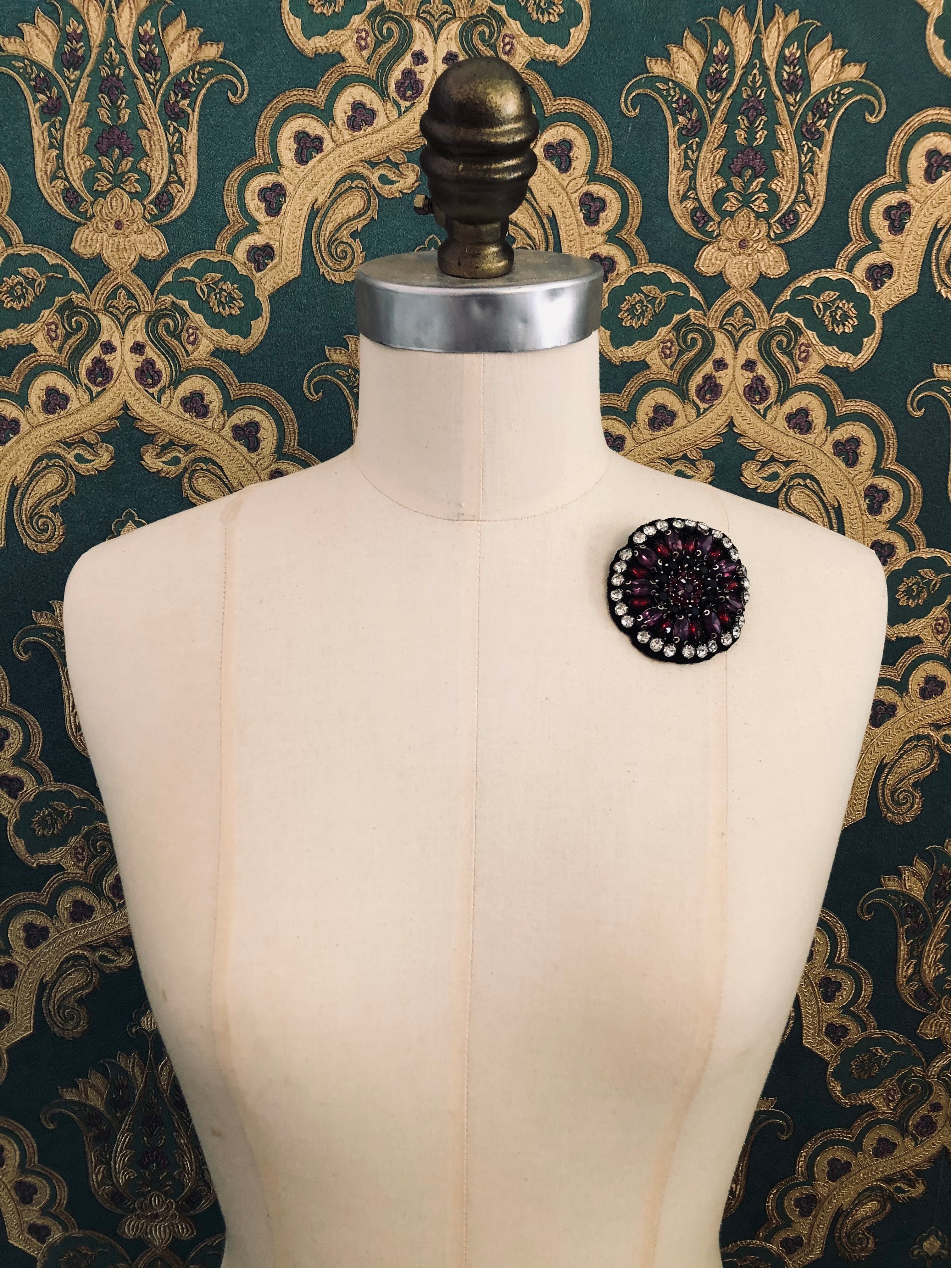 Broochella Rosalia Notturna Brooch Pin Black red clear crystals handmade luxury designer men's women's 