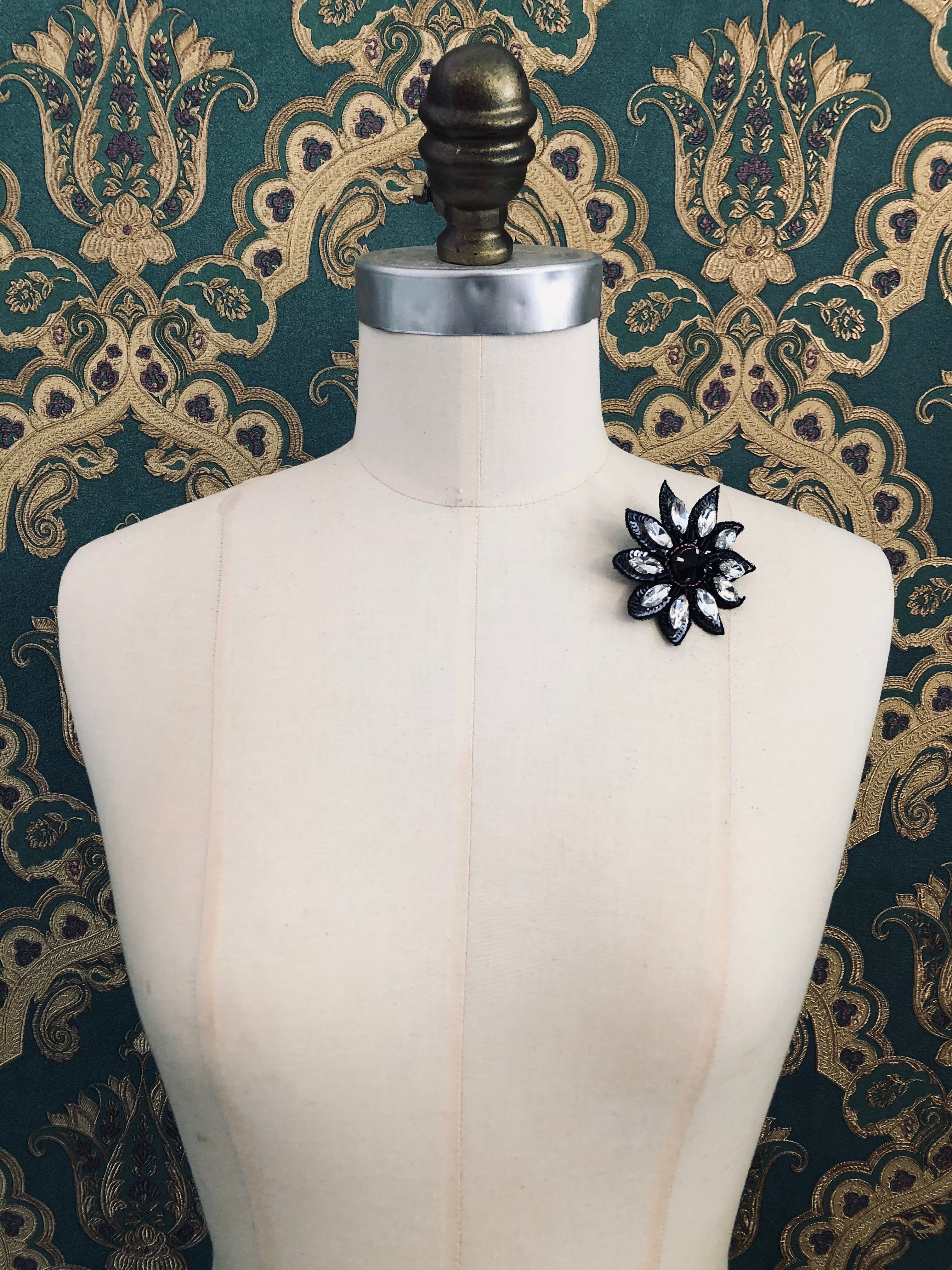 Broochella Fiore Notturno Brooch Pin Crystal black red handmade luxury designer men's women's 