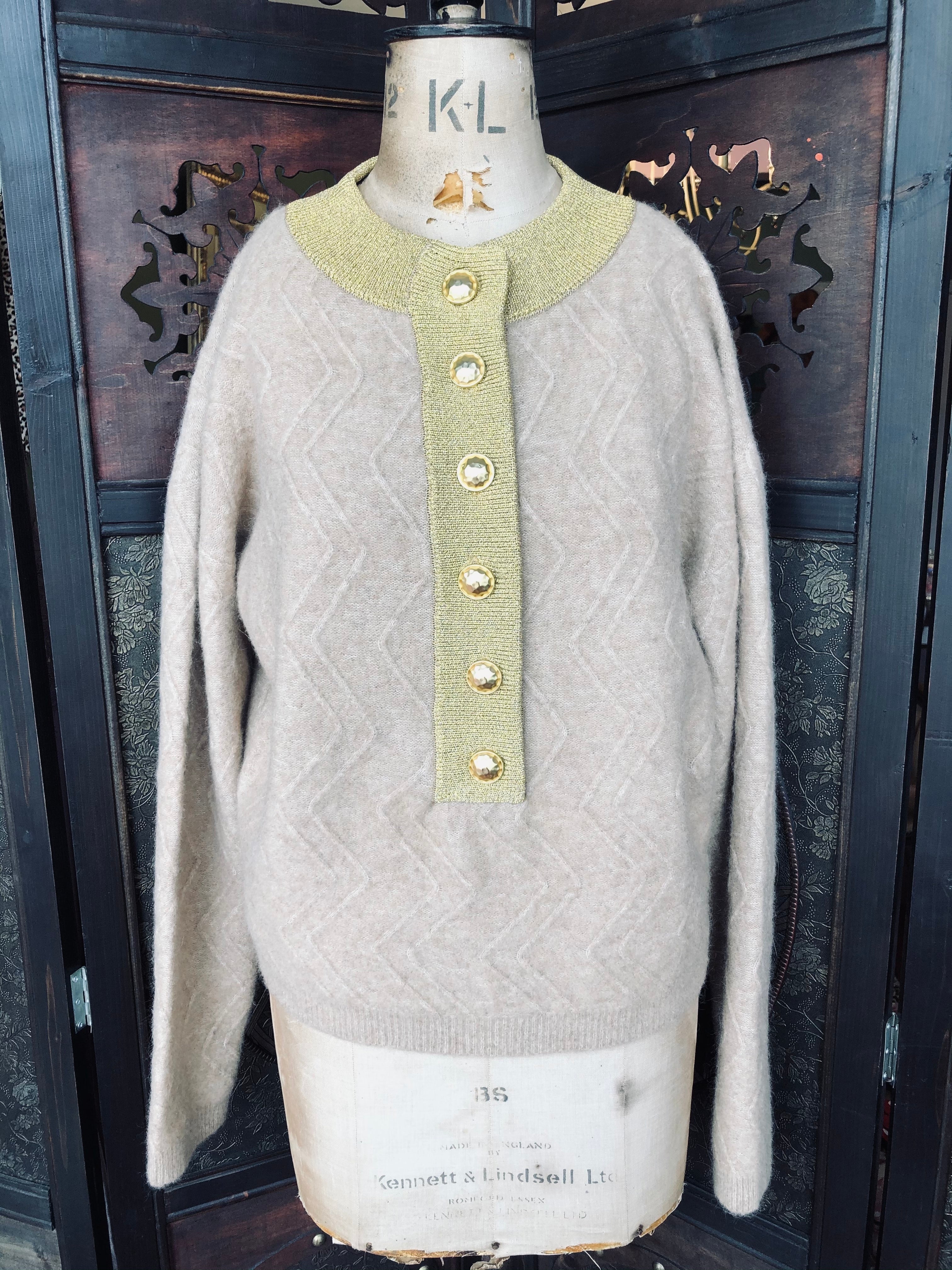 Michonet Beige Wool Blend Sweater- Small gold trim