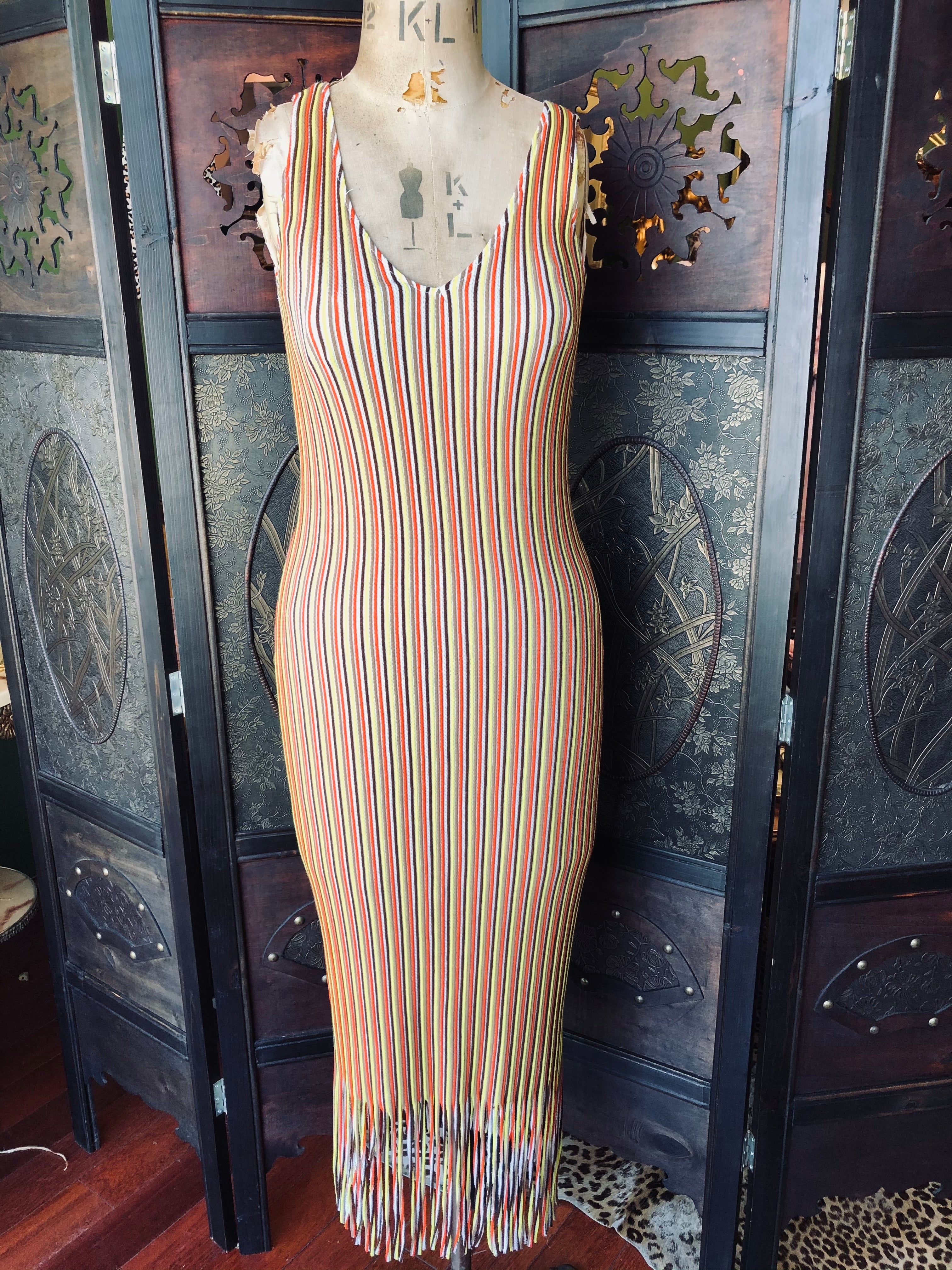 Zara Striped Fringe Midi Dress – Size S