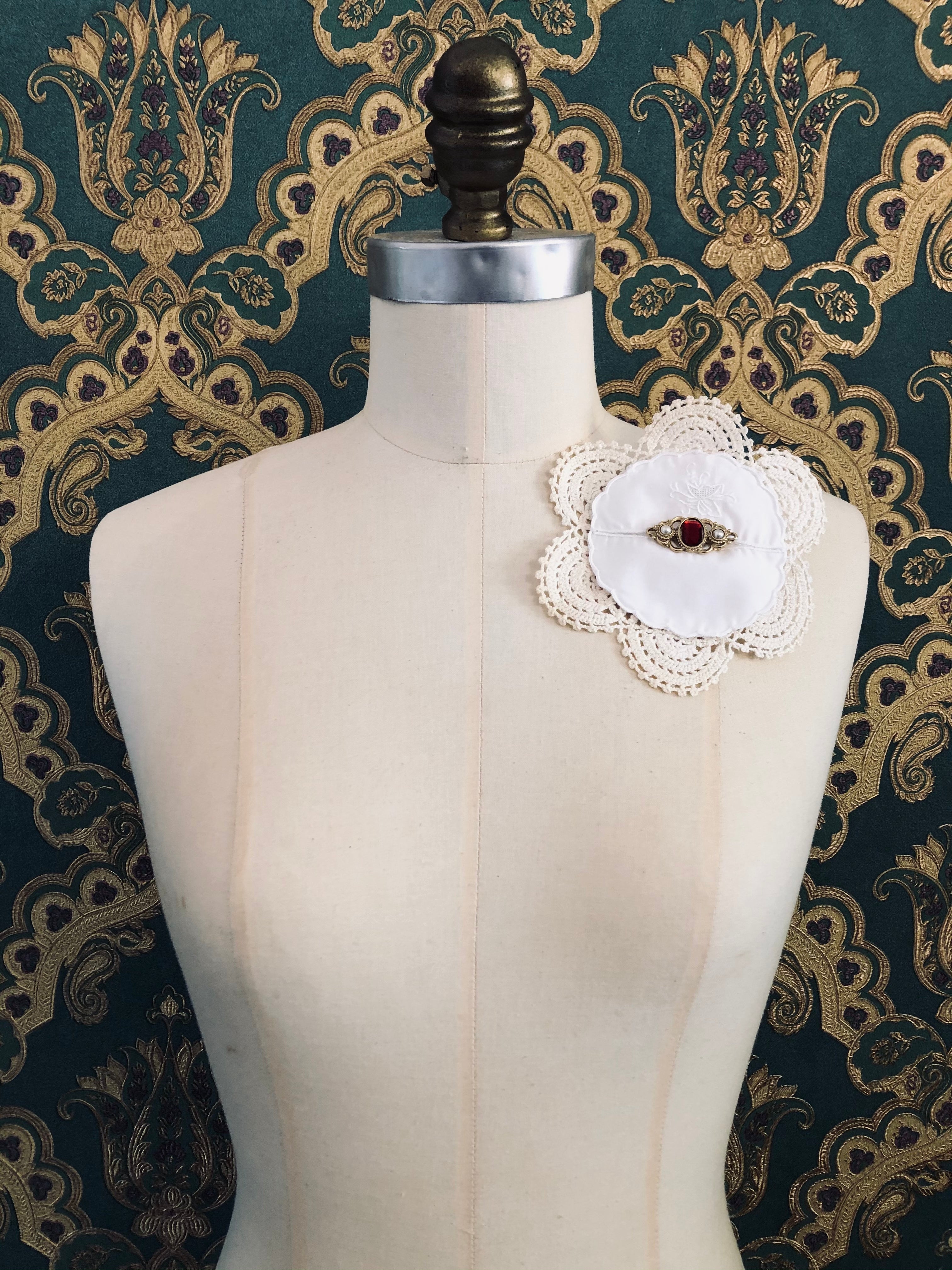 Broochella Corredi brooch pin Italian linen vintage luxury designer handmade upcycled men's women's 