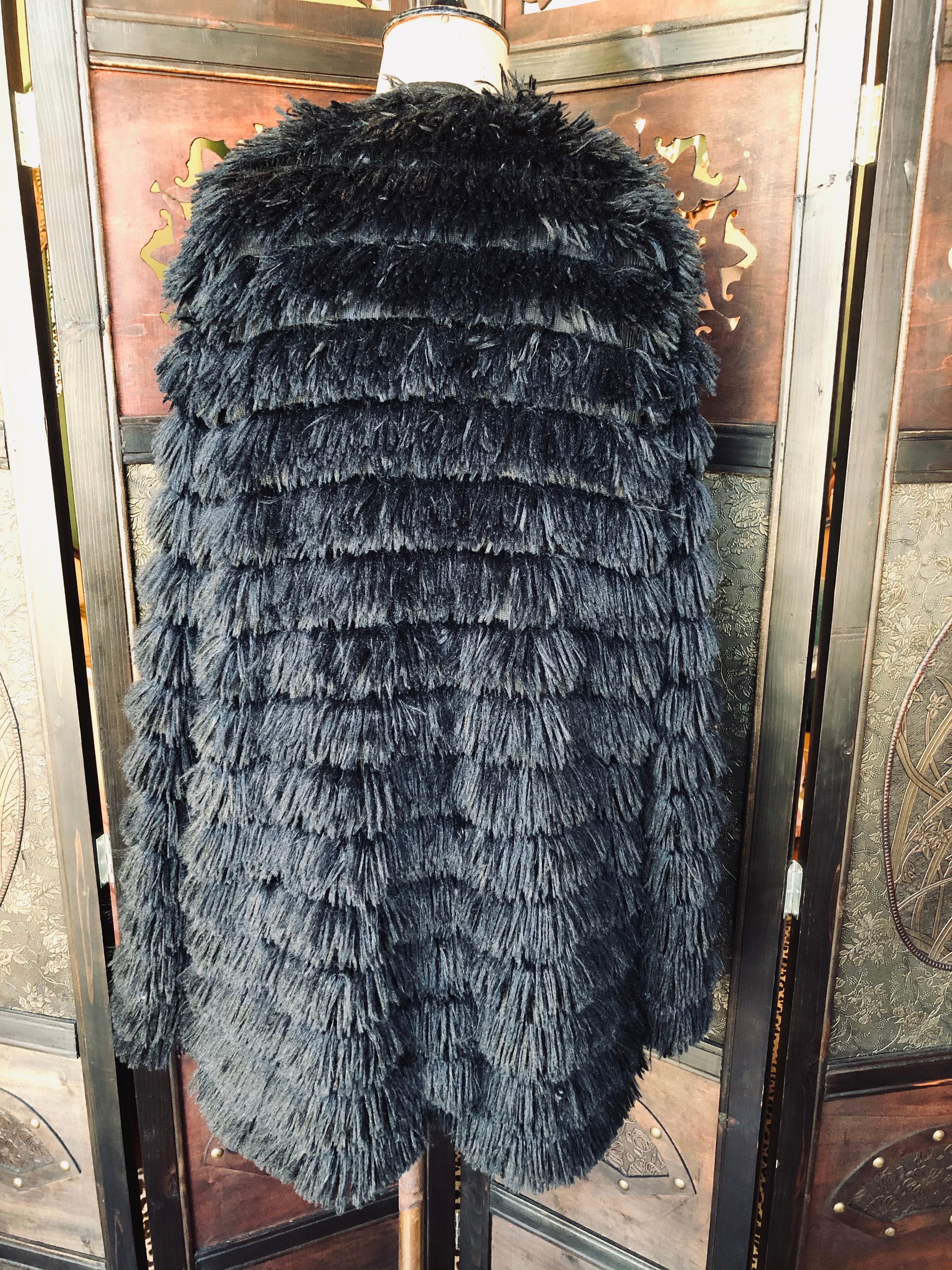 Paint It Red Black Shaggy Faux Fur Statement Jacket - Size Medium