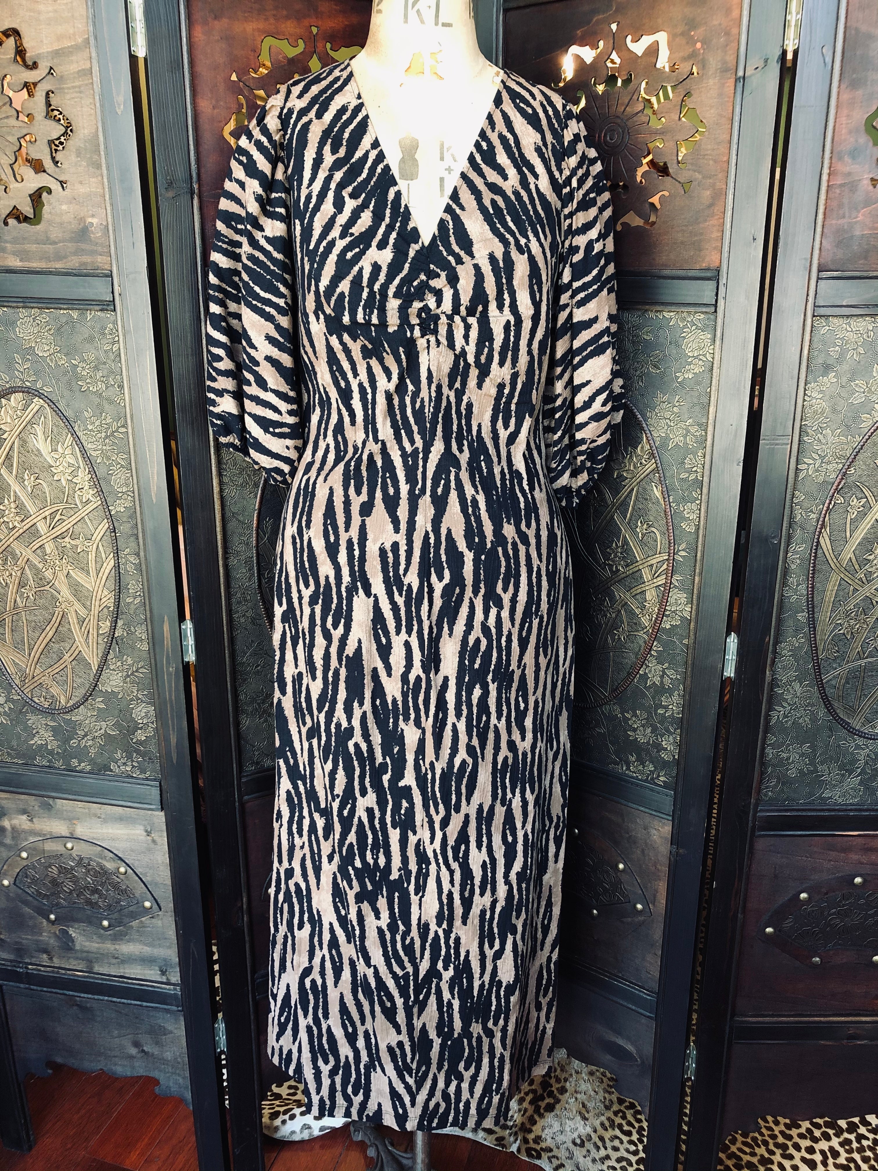 H&M Zebra Print Cotton Dress – Size Small black brown maxi 