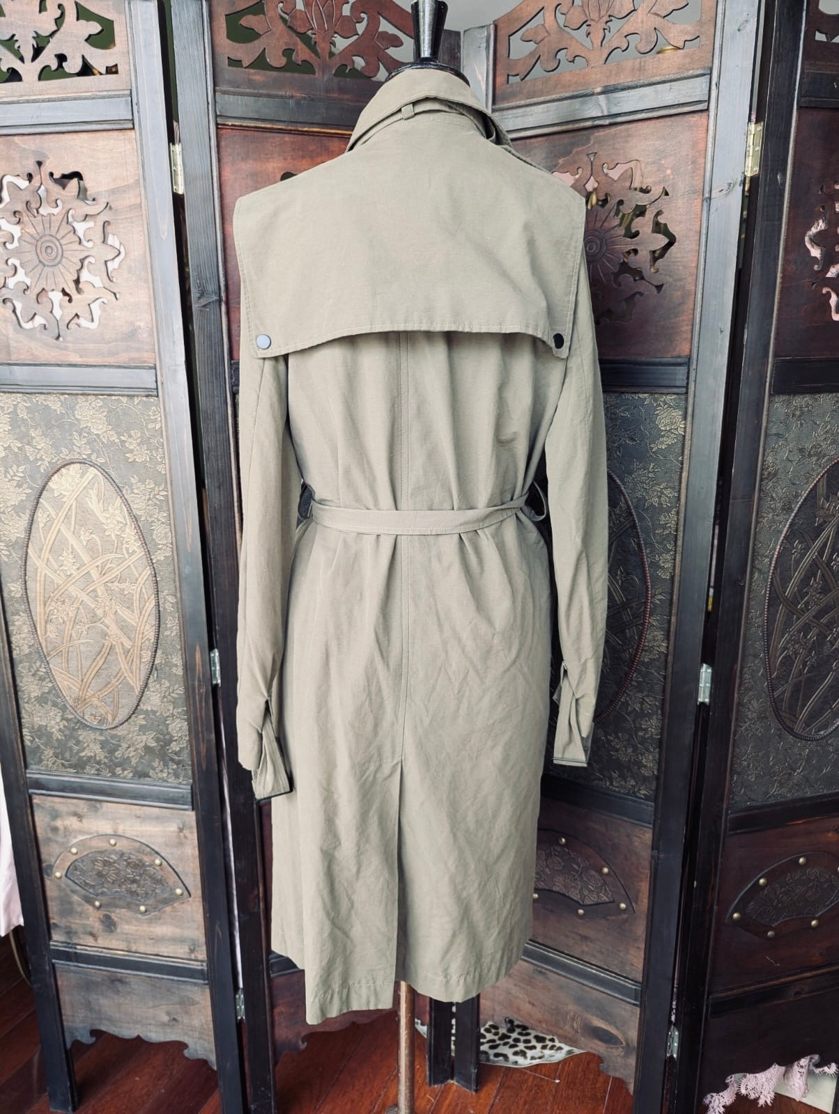 John + Jenn Longline Green Trench Coat- Small women's luxury designer green khaki