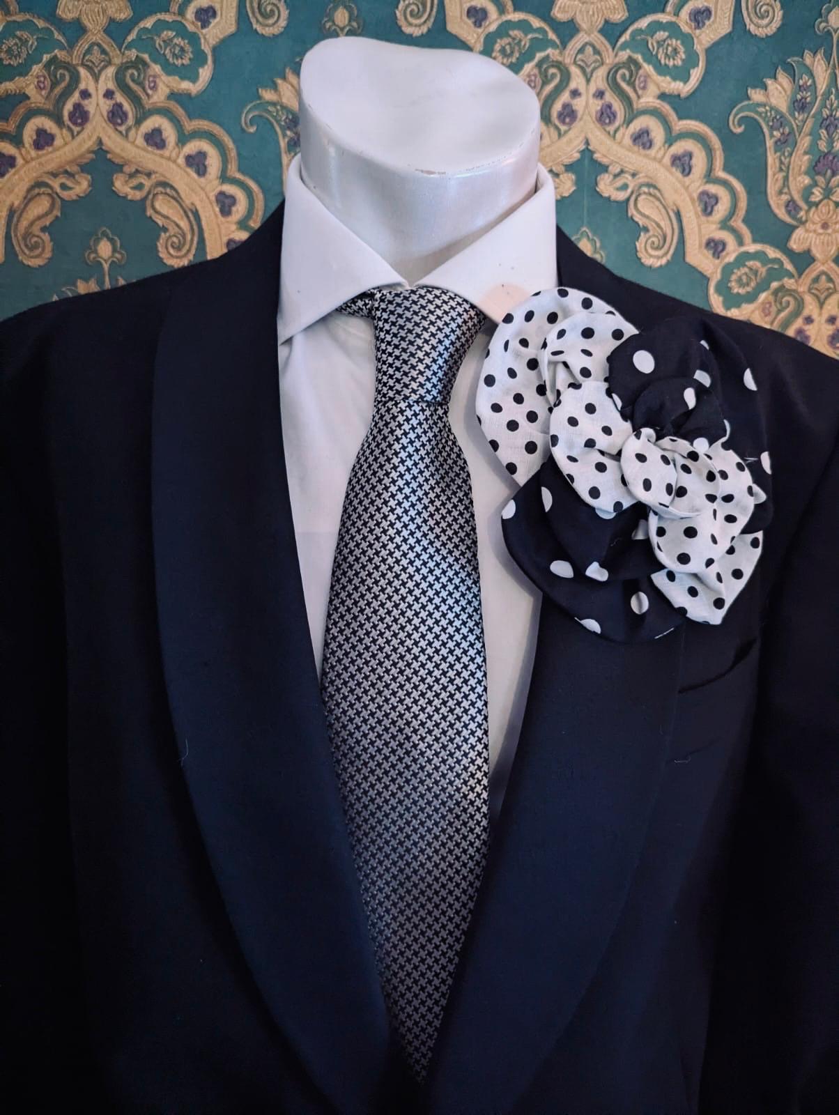 Broochella Men's Florella flower brooch cotton handmade spots  designer luxury black white