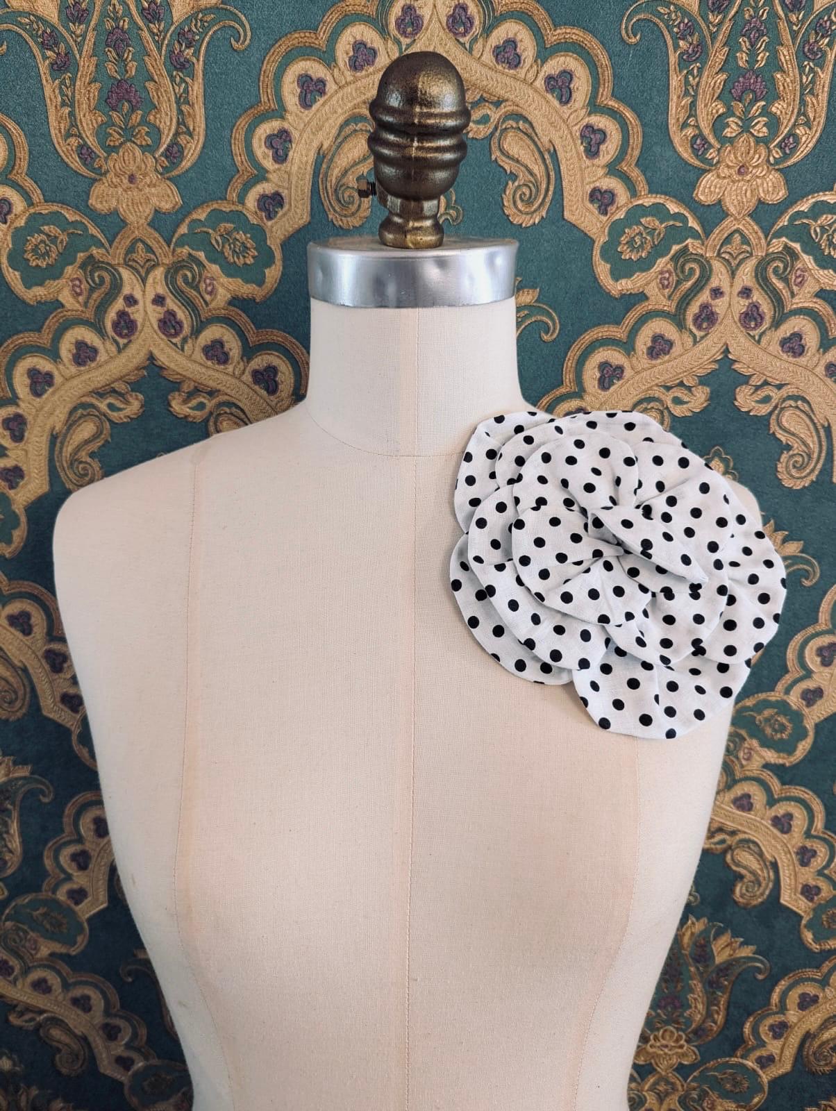 Broochella florella spot polka dot flower brooch pin black white cotton handmade luxury designer men’s women’s 