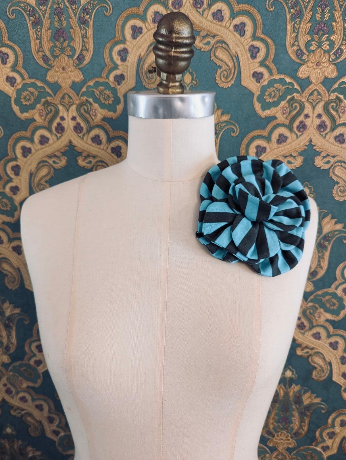 Broochella florella flower brooch pin green striped stripes cotton handmade luxury designer women’s men’s 